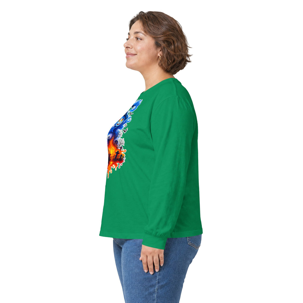 Ghost Flame Long Sleeve Tee — Spooky Blue Spirit Graphic
