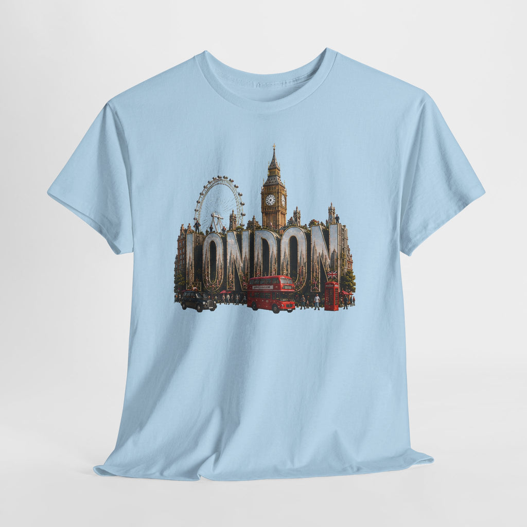 London Skyline T-Shirt — London Text with Big Ben & London Eye Graphic