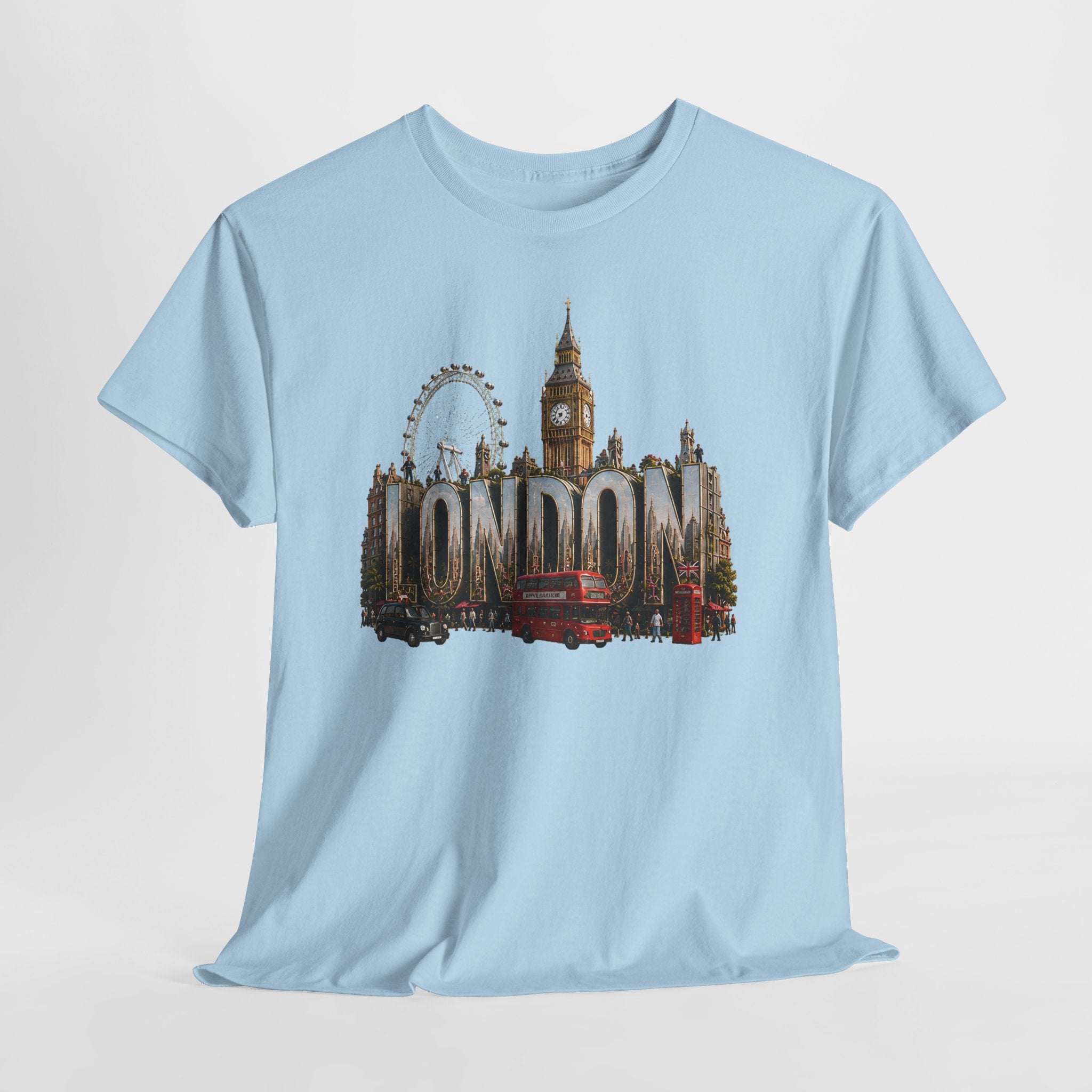 London Skyline T-Shirt — London Text with Big Ben & London Eye Graphic