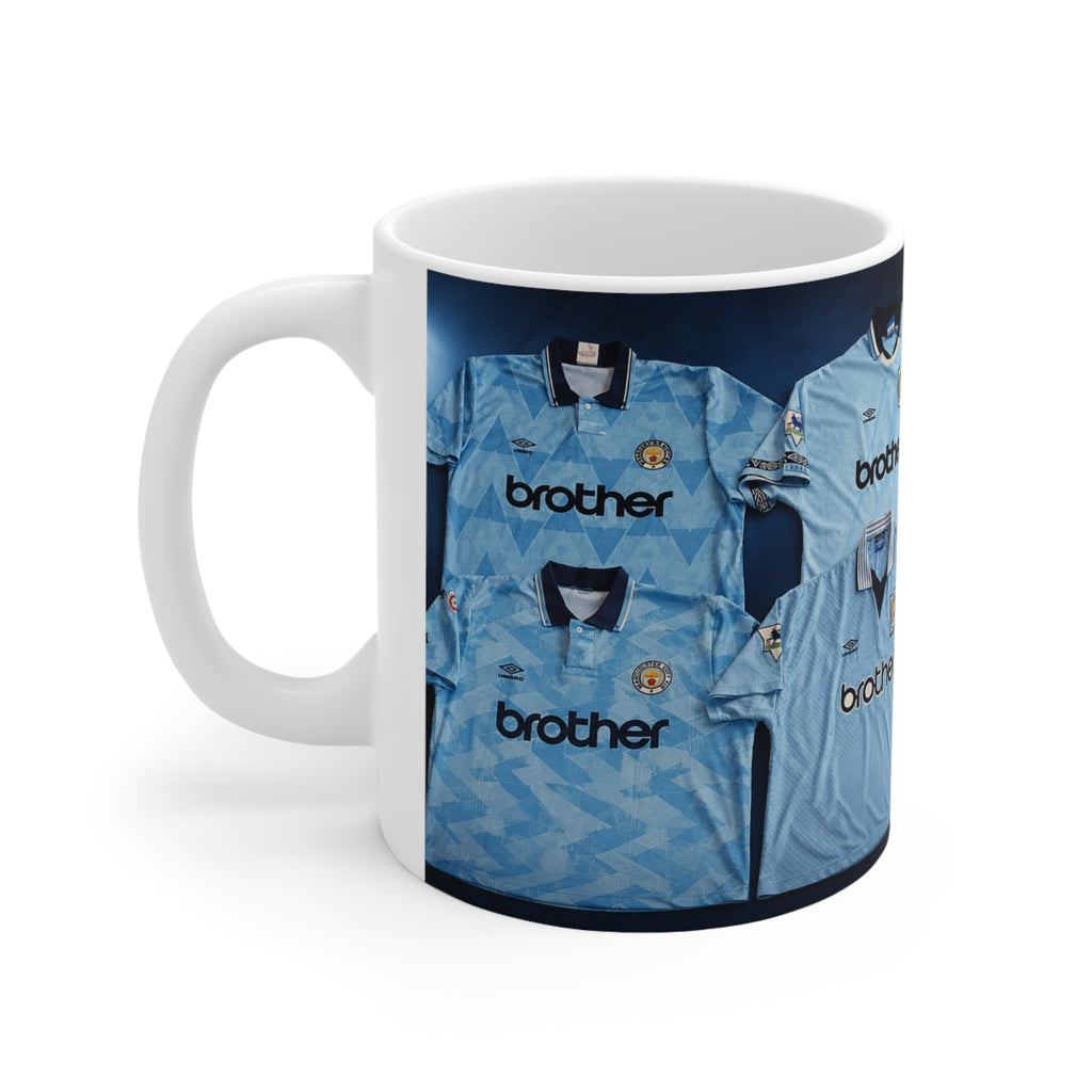 Manchester City Retro Home Light Blue Football Jersey Coffee Mug — Vintage Soccer Kits Design, 11oz/15oz