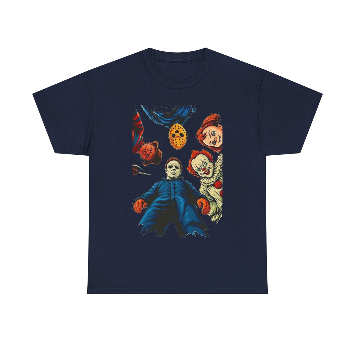 Horror Movie Icons Graphic Tee — Michael Myers, Jason & Classic Clowns Halloween T-Shirt