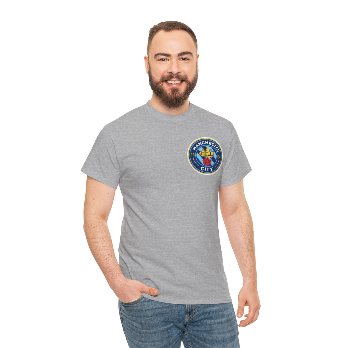 Manchester City Inspired Crest T‑Shirt – Circular Badge Chest Logo Tee