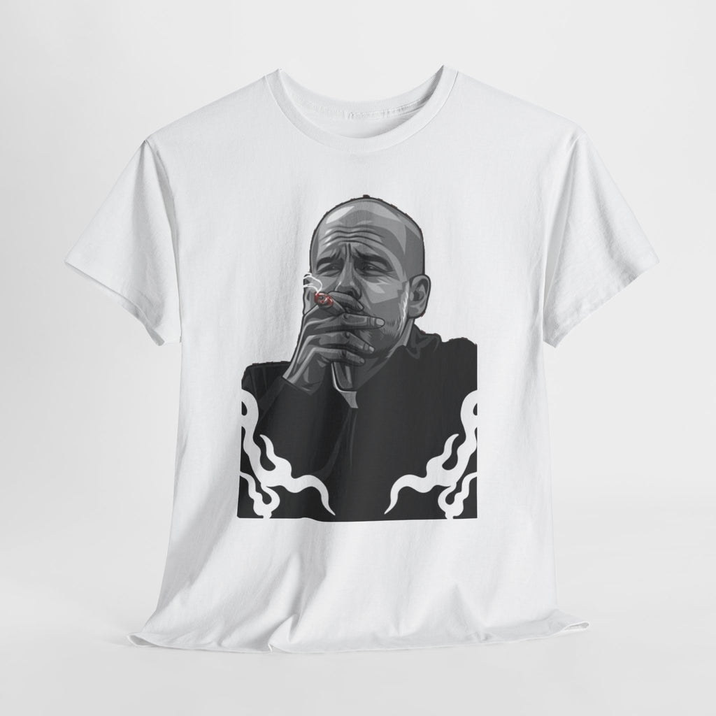 Pep Guardiola Smoking Portrait T‑Shirt — Moody Graphic Tee
