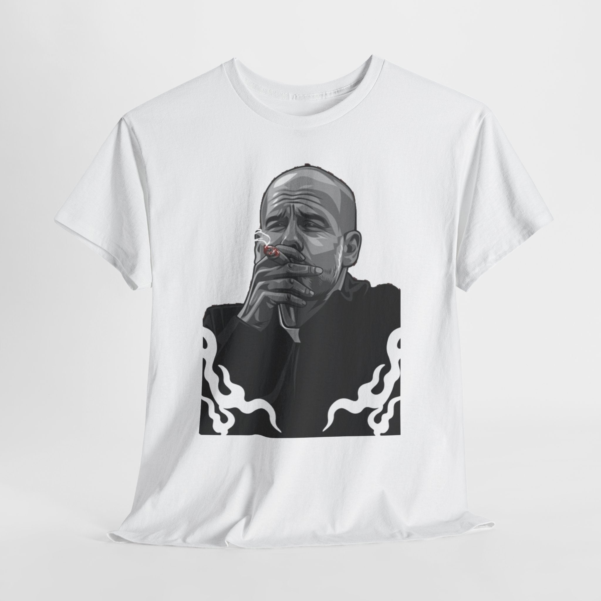 Pep Guardiola Smoking Portrait T‑Shirt — Moody Graphic Tee