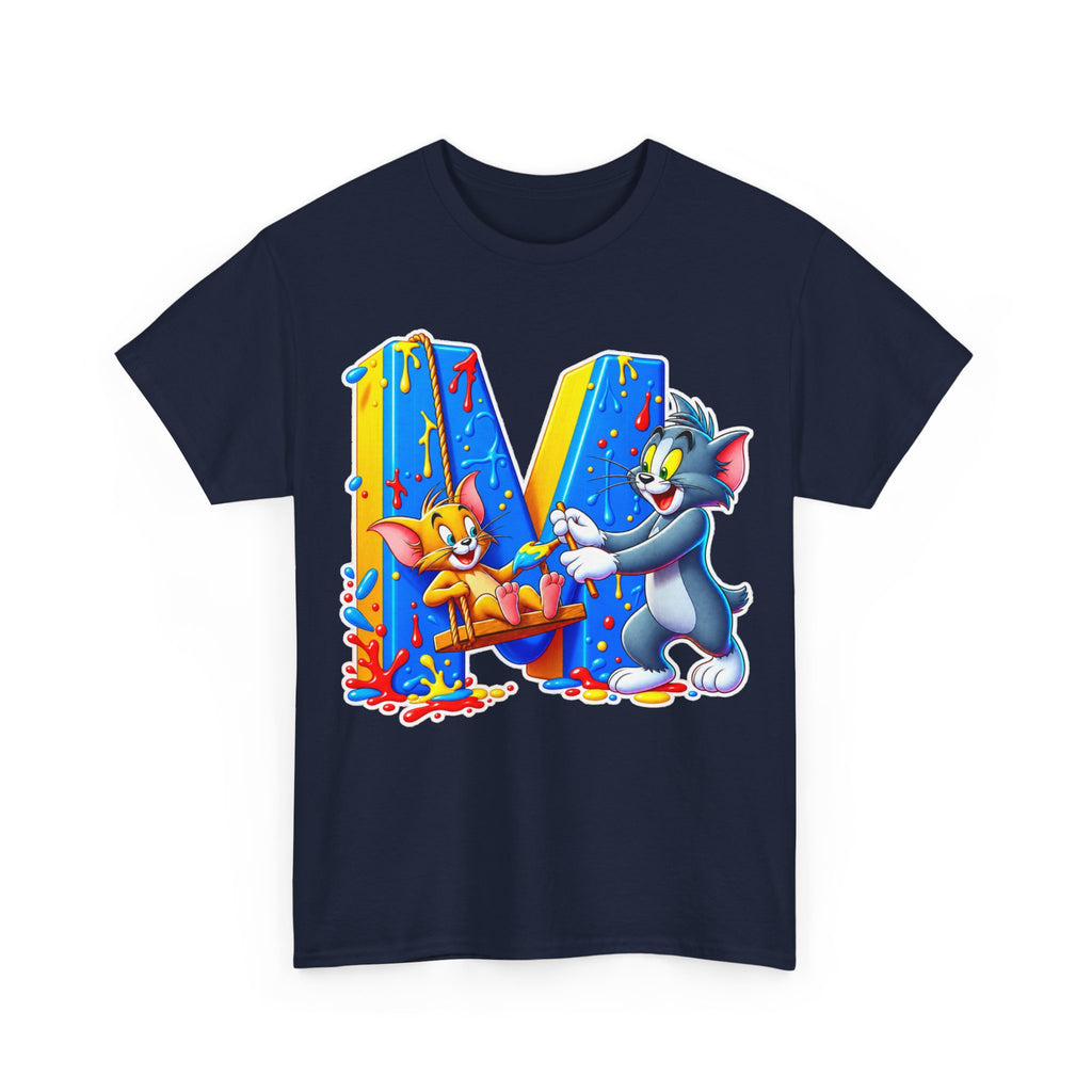Tom & Jerry Letter M Cotton T-Shirt — Retro Cartoon Graphic Tee