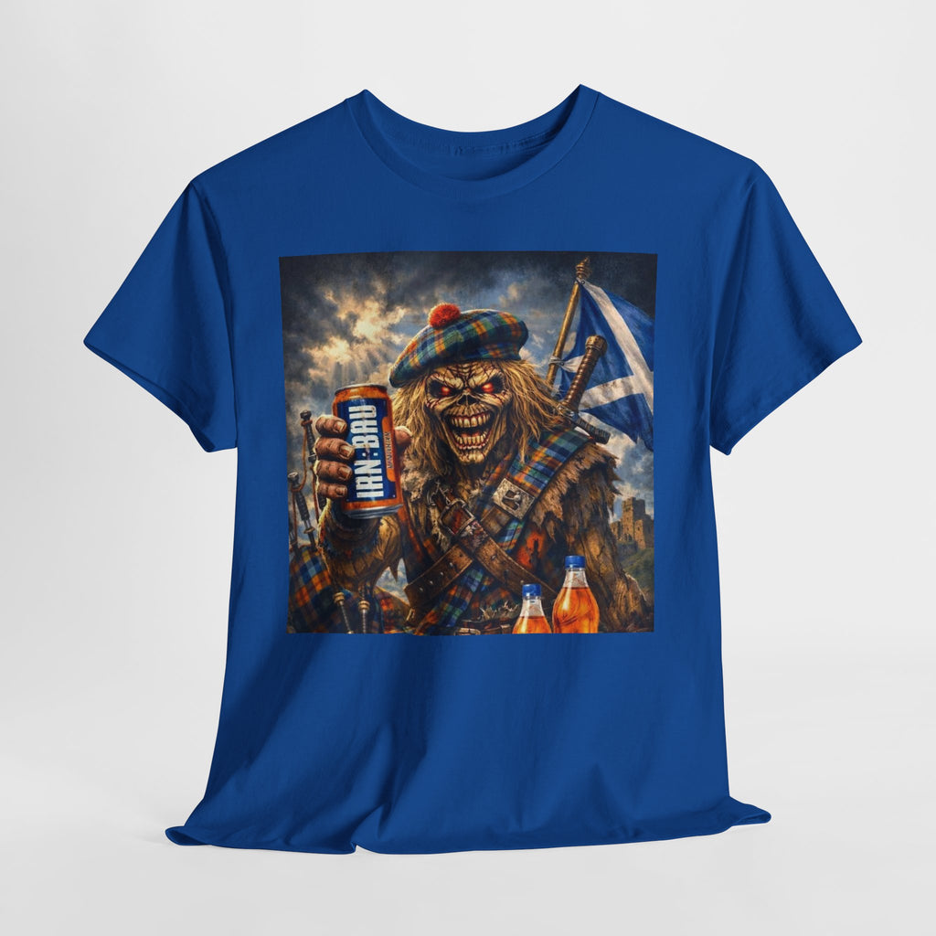 Scottish Rock Skull T‑Shirt — Eddie the Piper with Flag & Can Graphic Tee
