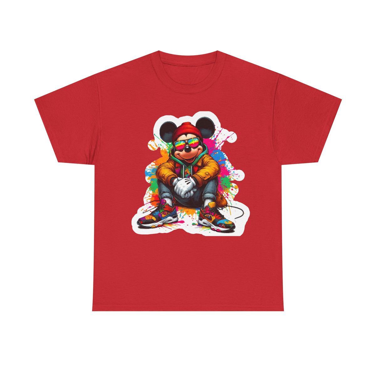 Streetwear Mouse Graphic Tee — Colorful Urban Hip-Hop Cartoon Shirt