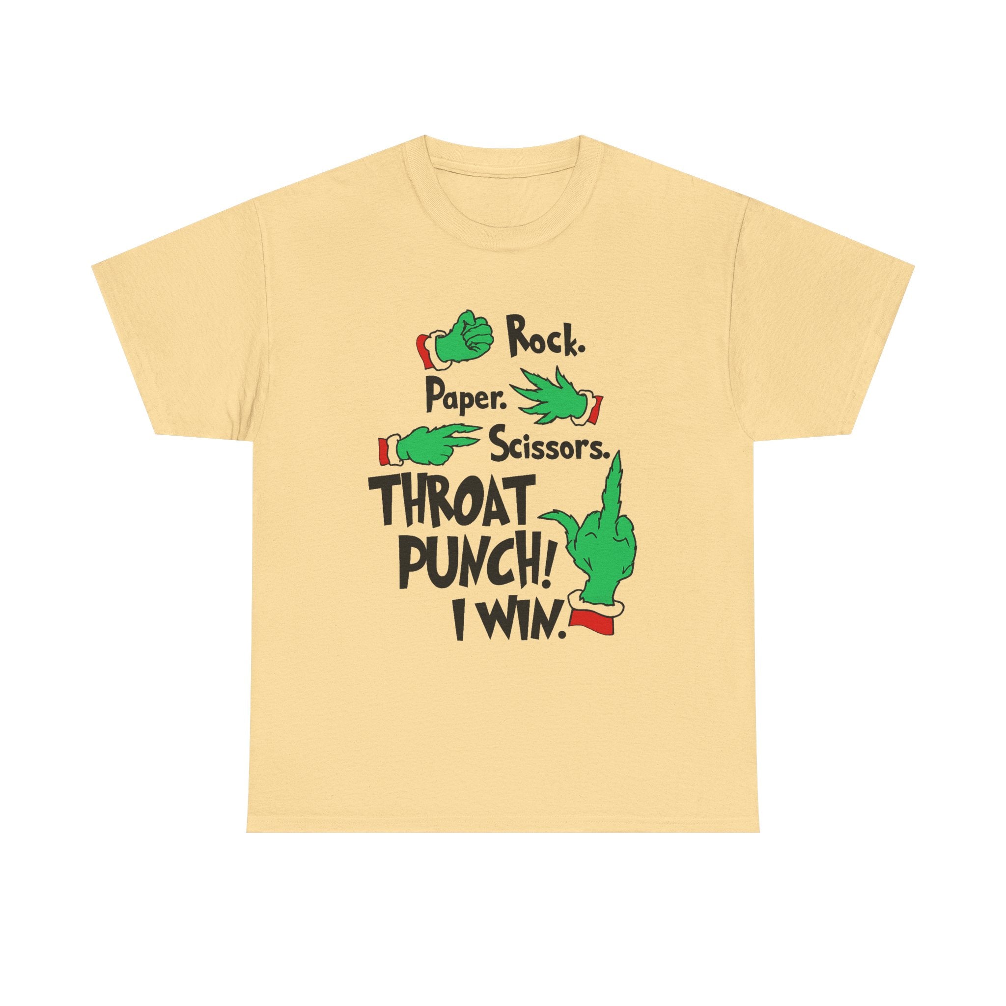 Funny Holiday Tee — "Rock. Paper. Scissors. Throat Punch! I Win" Graphic T-Shirt