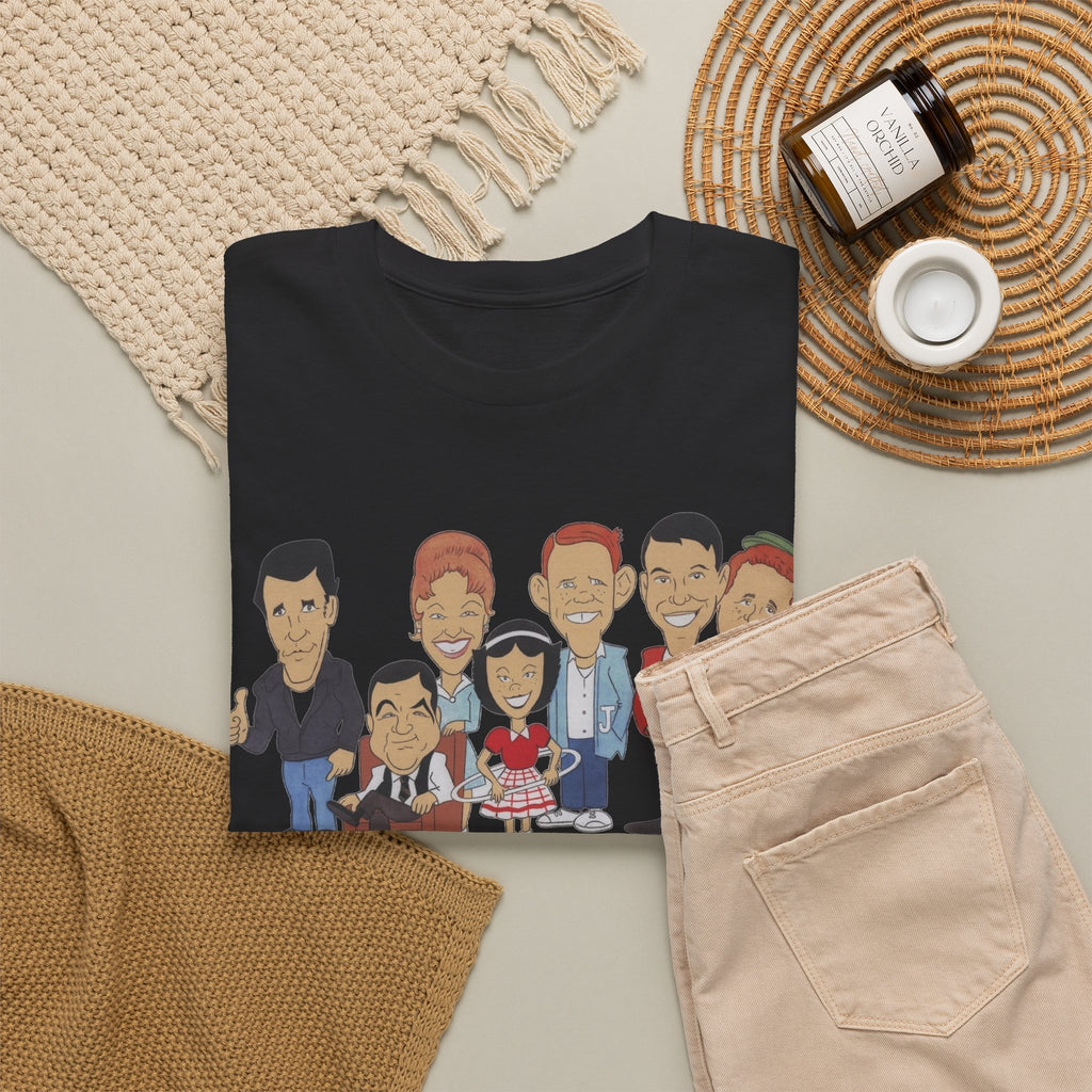 Happy Days Retro TV Cast Cartoon Tee - Vintage Sitcom Character Group Shirt