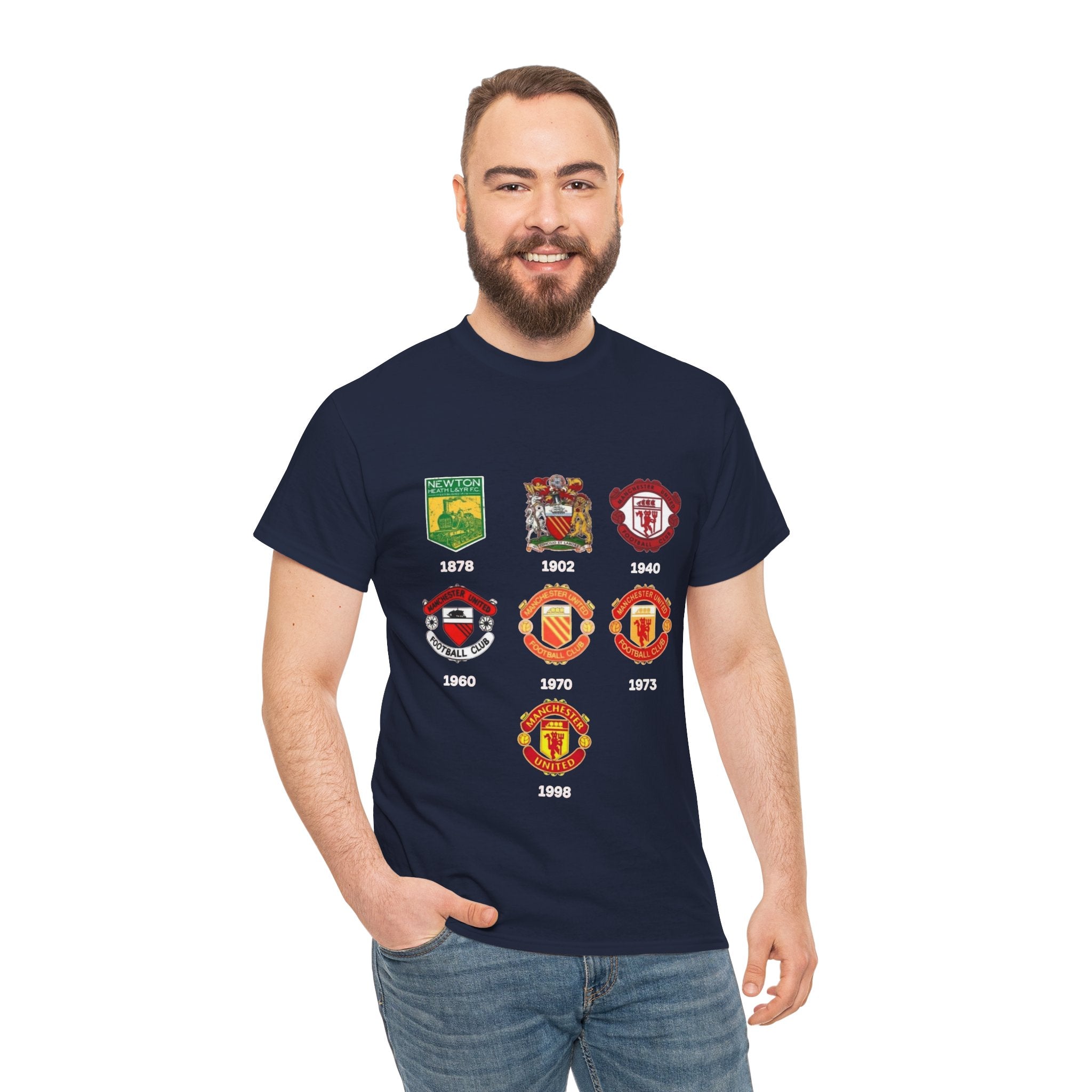 Manchester United Crest Evolution T-Shirt — Vintage Club Logo Timeline Tee