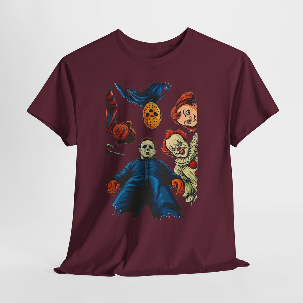 Horror Movie Icons Graphic Tee — Michael Myers, Jason & Classic Clowns Halloween T-Shirt