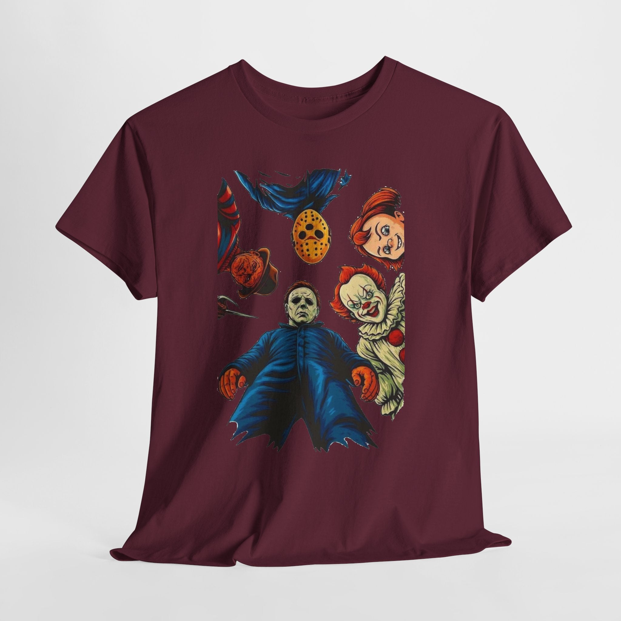Horror Movie Icons Graphic Tee — Michael Myers, Jason & Classic Clowns Halloween T-Shirt