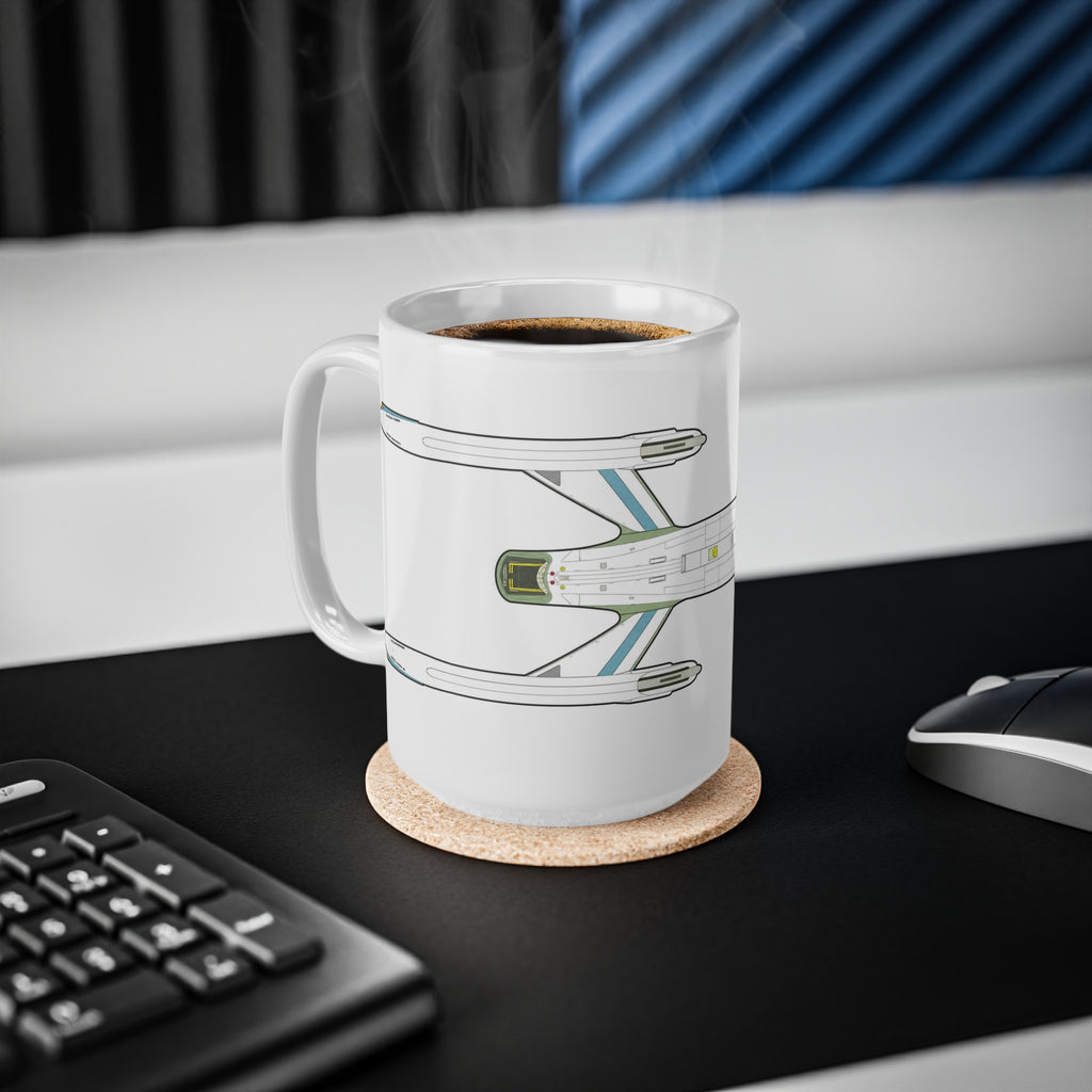 Spaceship Outline Coffee Mug — Retro Sci‑Fi Starship Ceramic Mug (11oz & 15oz)