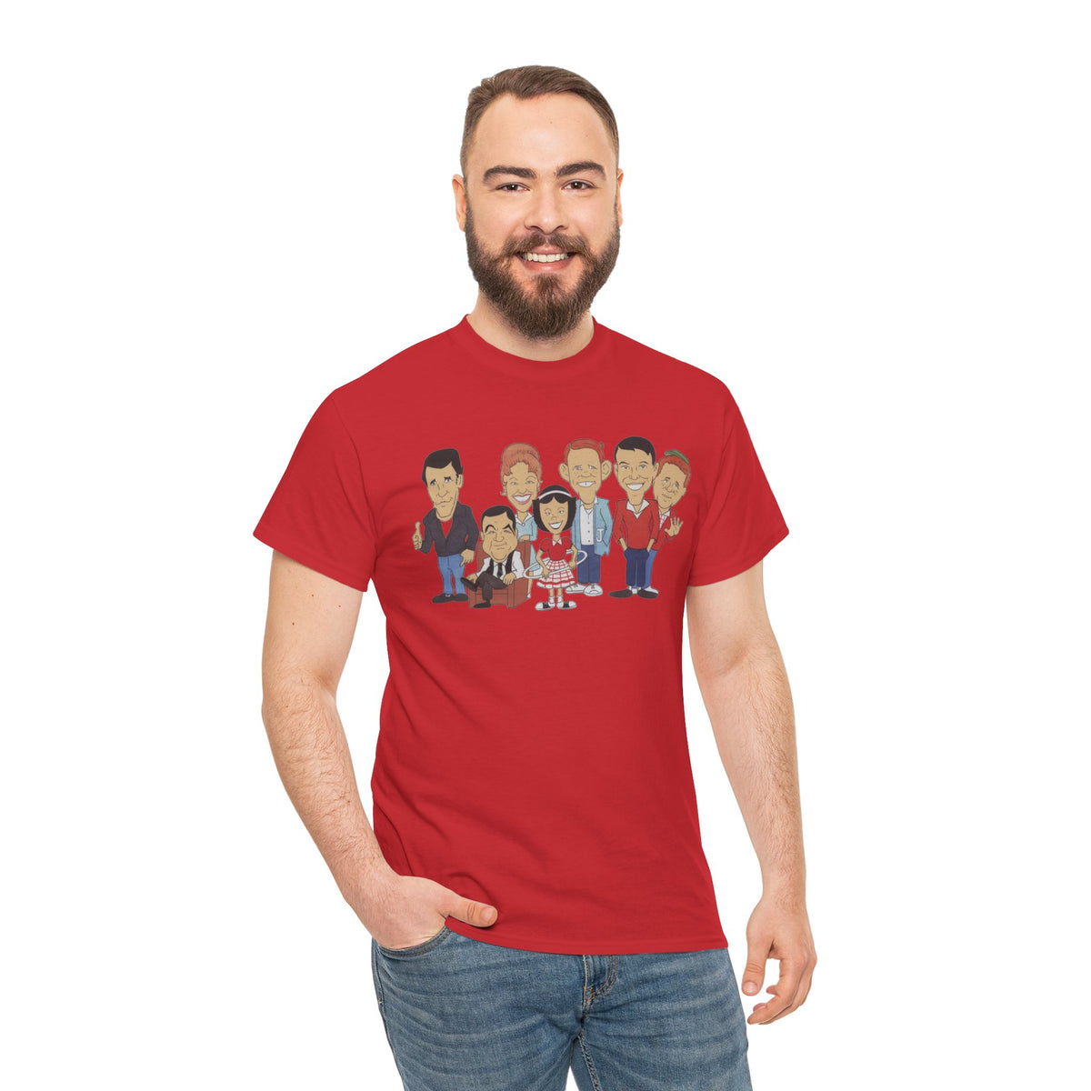 Happy Days Retro TV Cast Cartoon Tee - Vintage Sitcom Character Group Shirt