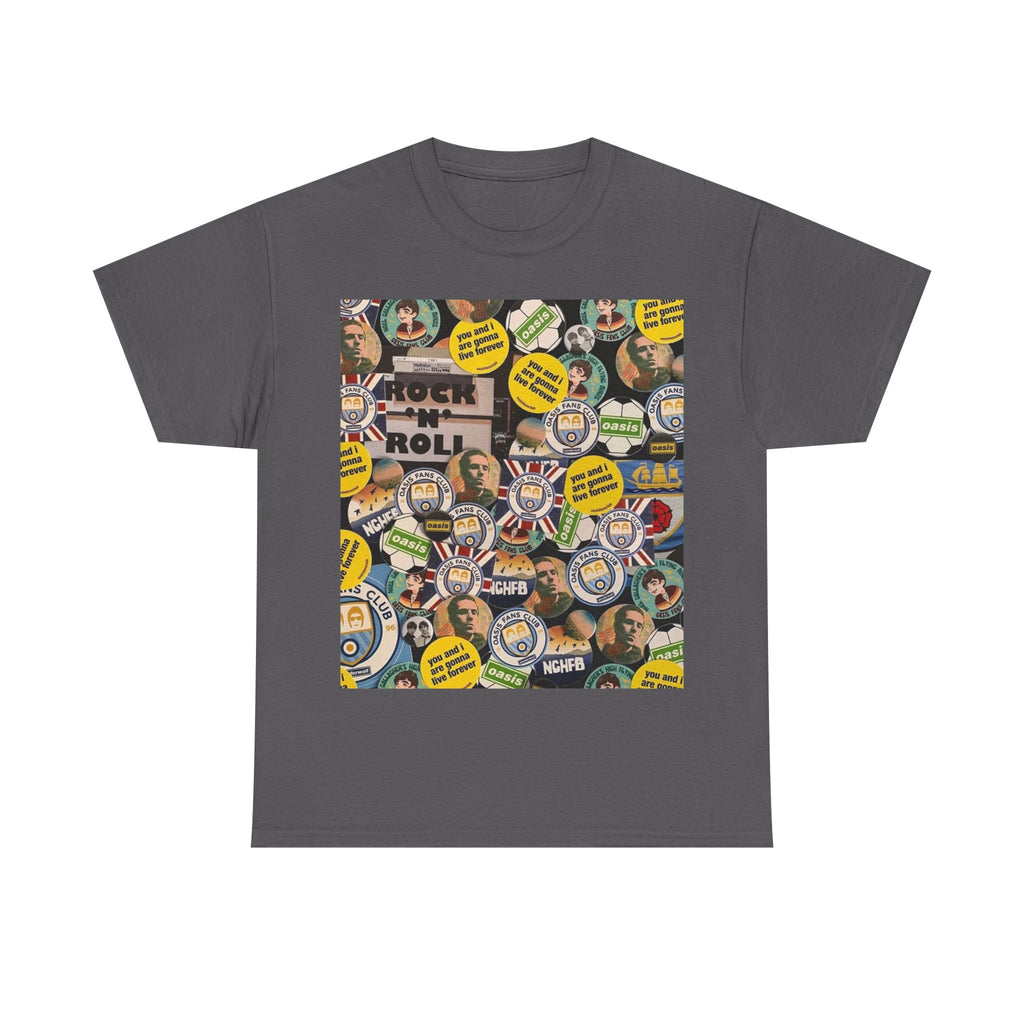 Oasis Rock & Roll Retro Button Collage Tee