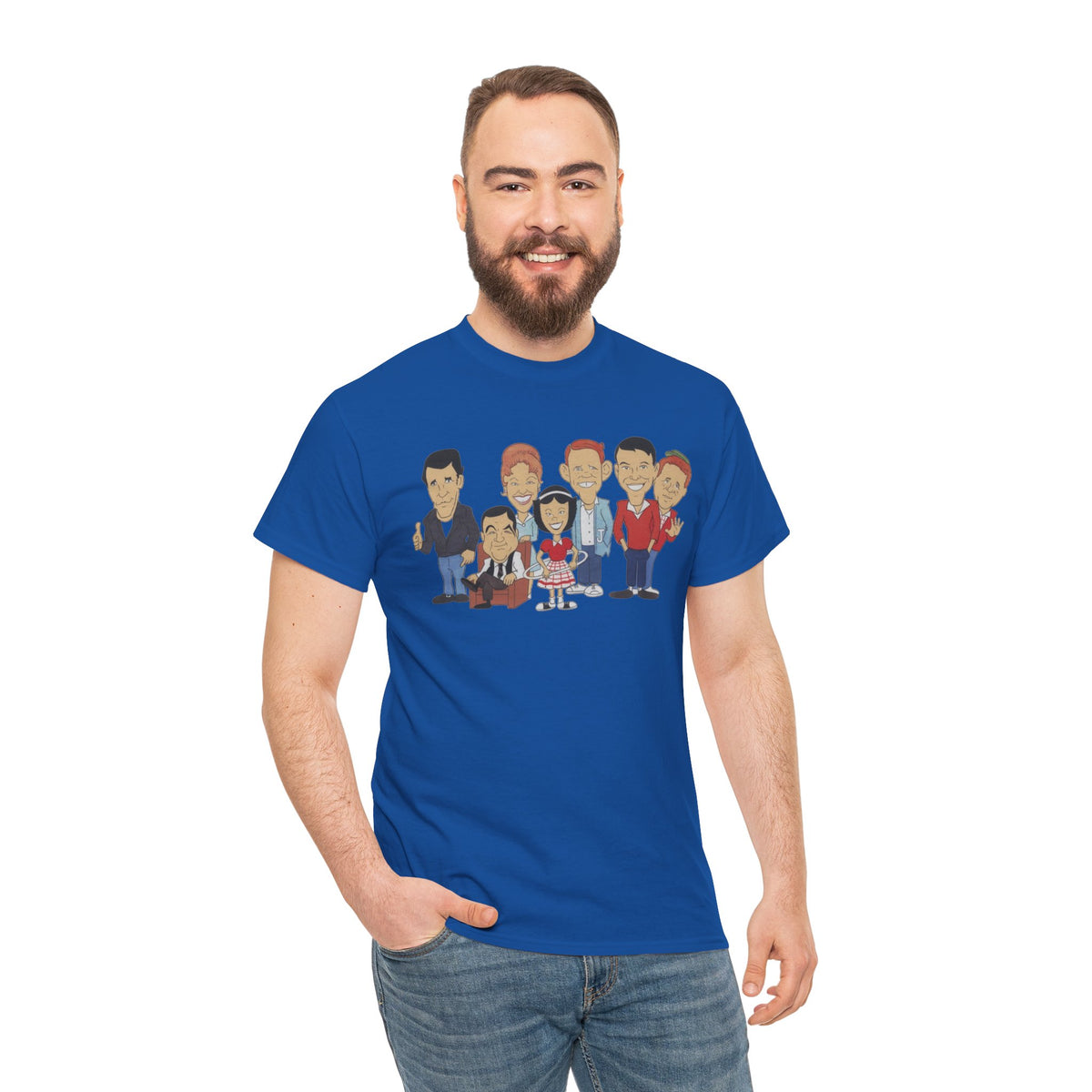 Happy Days Retro TV Cast Cartoon Tee - Vintage Sitcom Character Group Shirt
