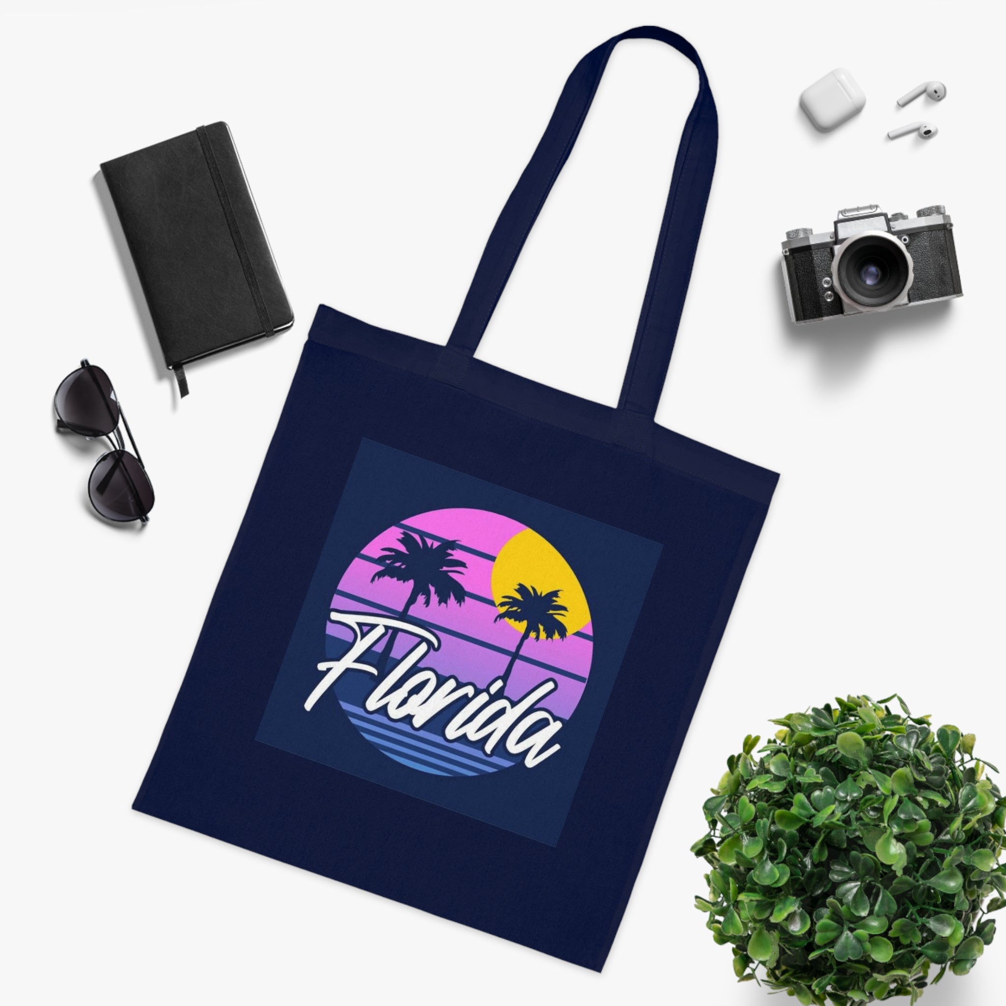 Florida Sunset Palm Tote Bag — Retro Beach Cotton Tote