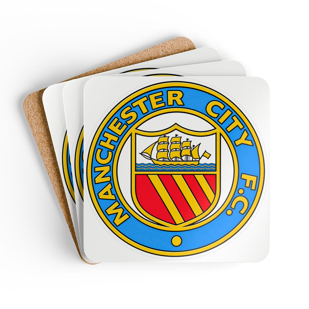 Manchester City F.C. Retro Crest Corkwood Coaster Set – Team Crest Drink Coasters (4-Pack)