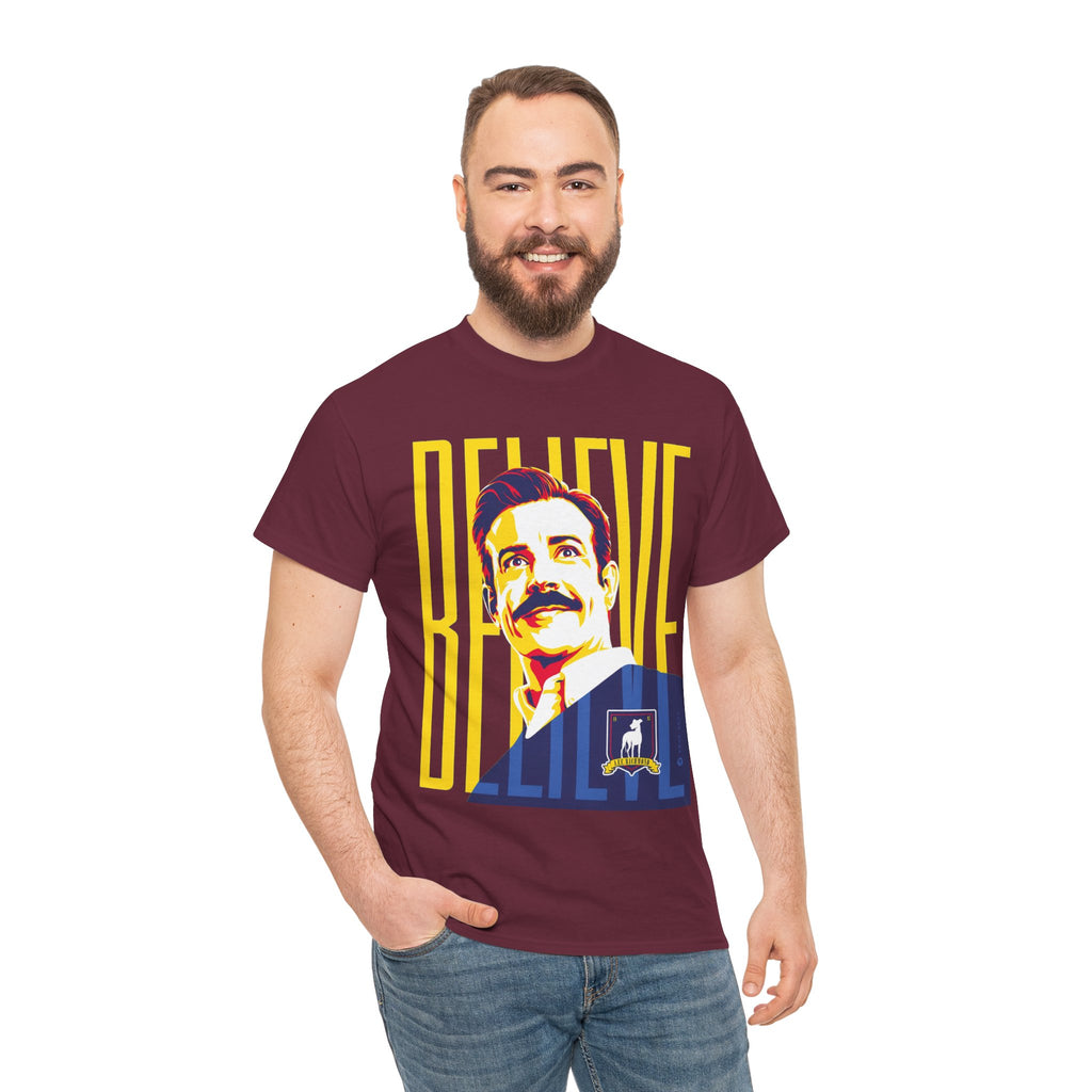 Ted Lasso Inspired Believe Retro Portrait T‑Shirt — Inspirational Vintage Mustache Design