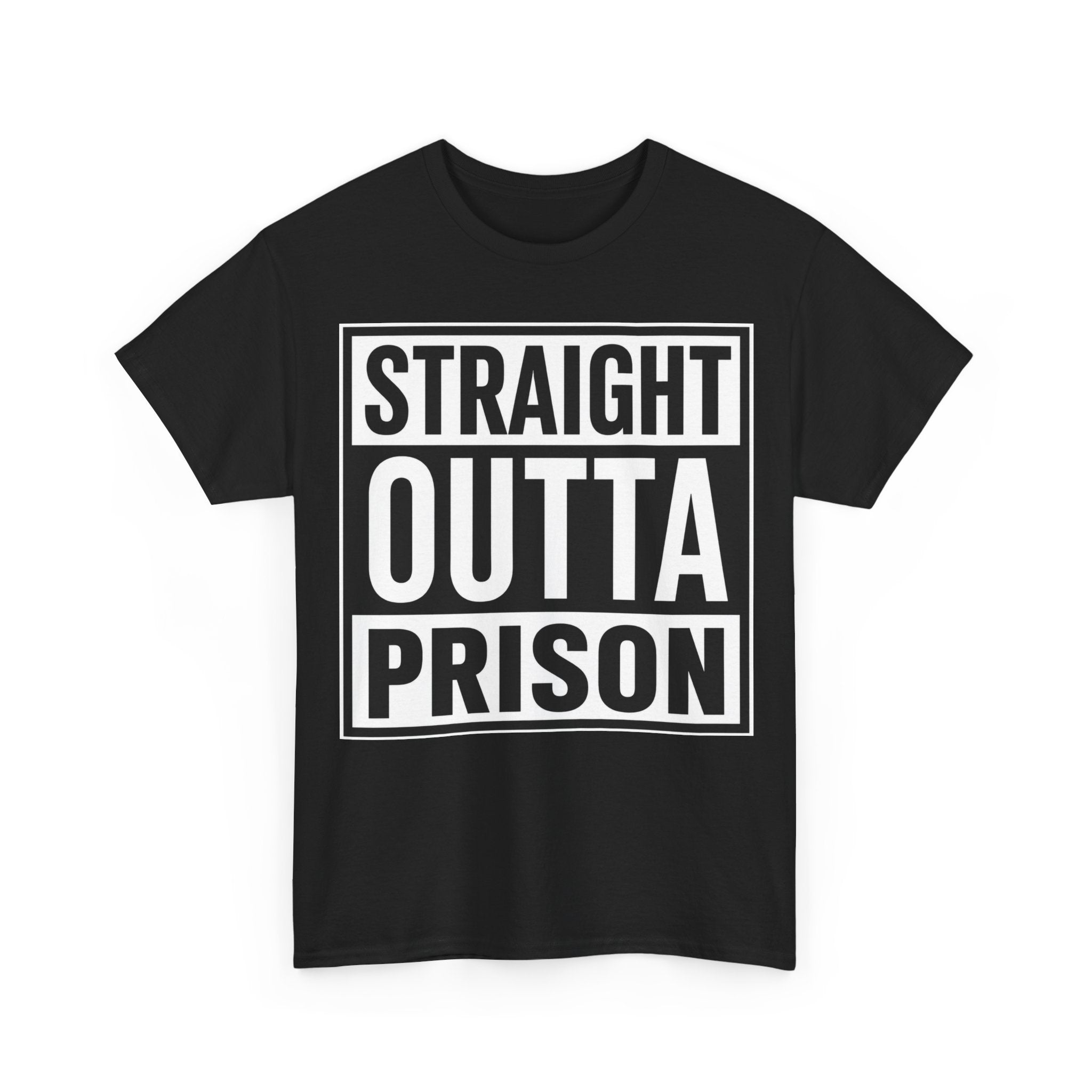 Straight Outta Prison Tee — Bold Retro Prison Box Graphic T-Shirt