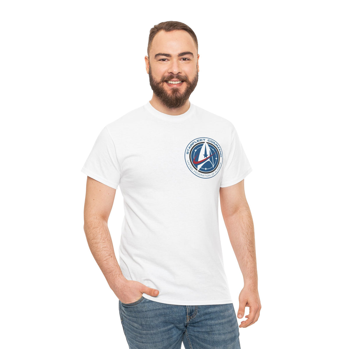 Starfleet Command Crew Logo Cotton T‑Shirt — Retro Rocket Emblem Tee