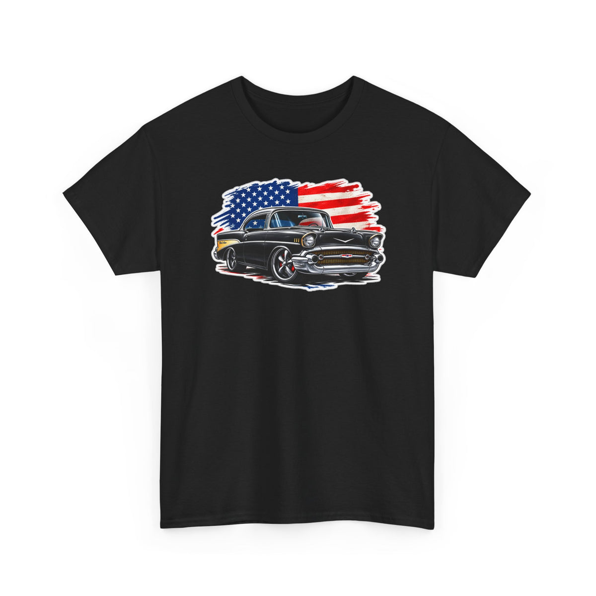 American Muscle Car T‑Shirt — Classic Vintage Car with USA Flag