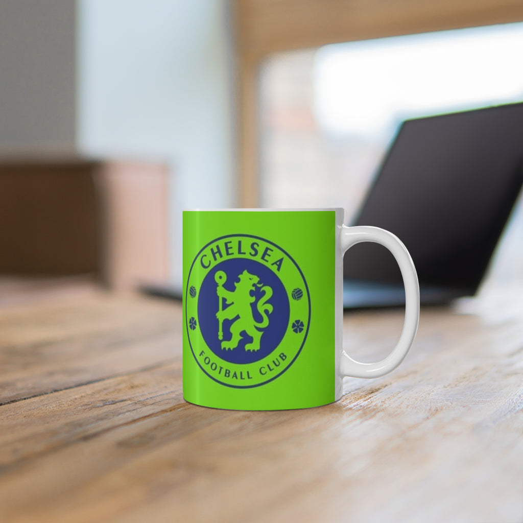 Chelsea-Inspired Neon Green Football Mug (11oz, 15oz)