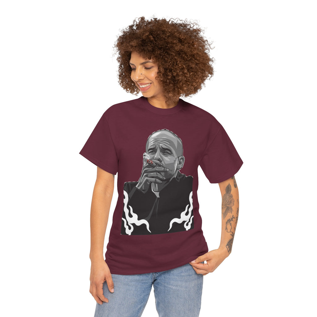 Pep Guardiola Smoking Portrait T‑Shirt — Moody Graphic Tee