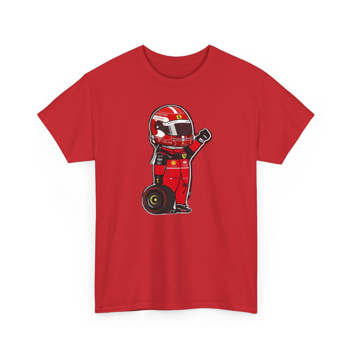 Race Car Driver Cartoon Tee — Cute Red Helmet Racing Shirt