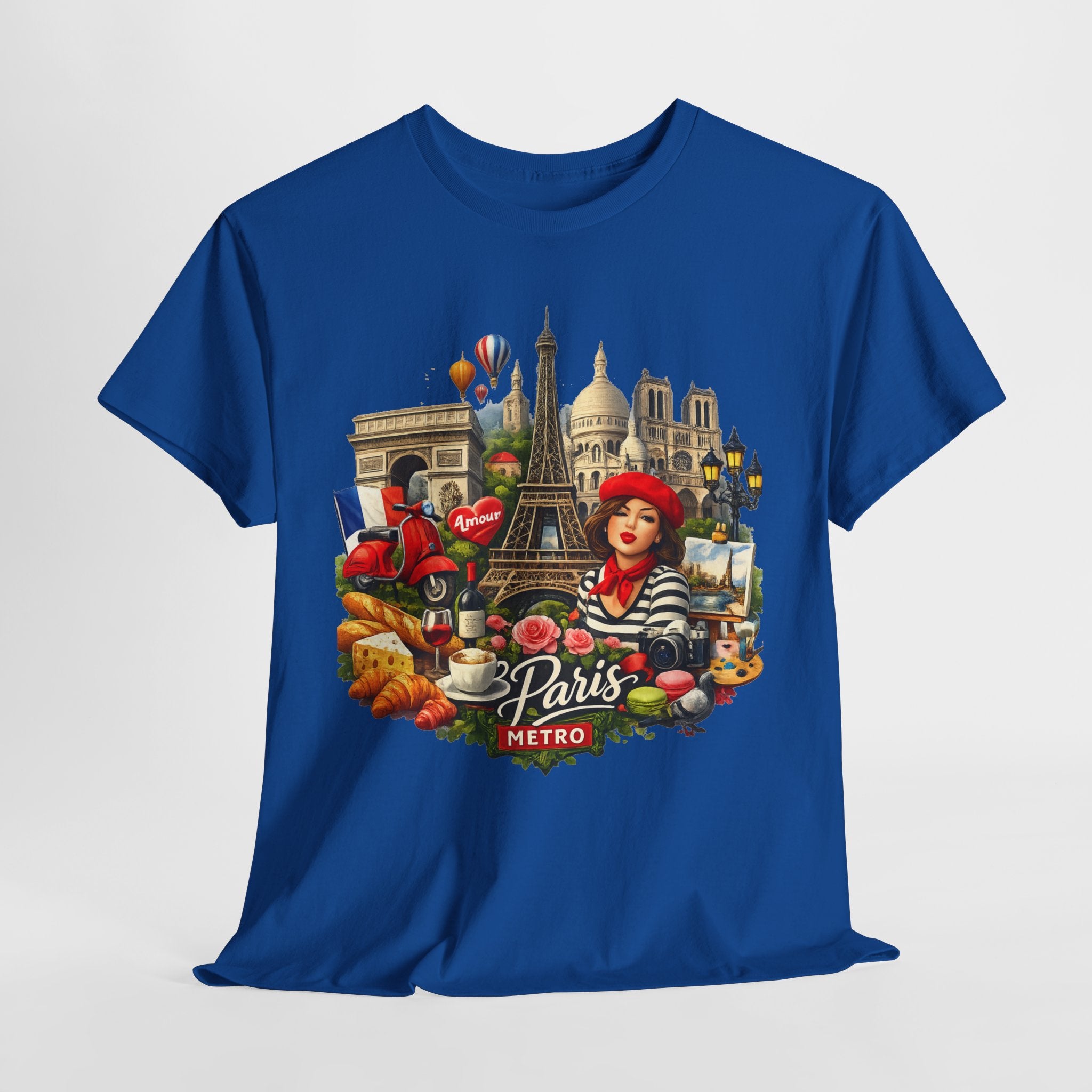 Paris Montage Tee — Eiffel Tower, Croissant & Metro Vintage Travel T‑Shirt