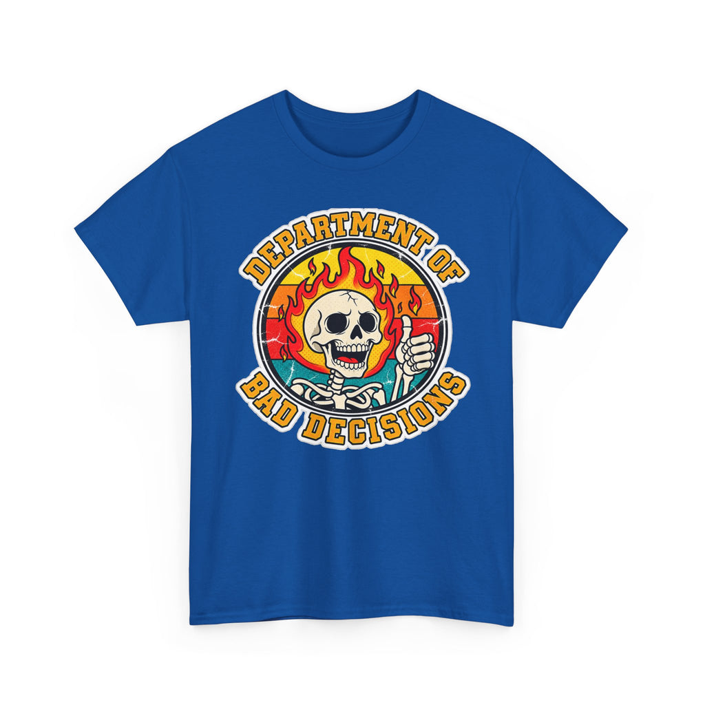 Department of Bad Decisions Skull T-Shirt — Retro Flaming Thumbs-Up Graphic Tee