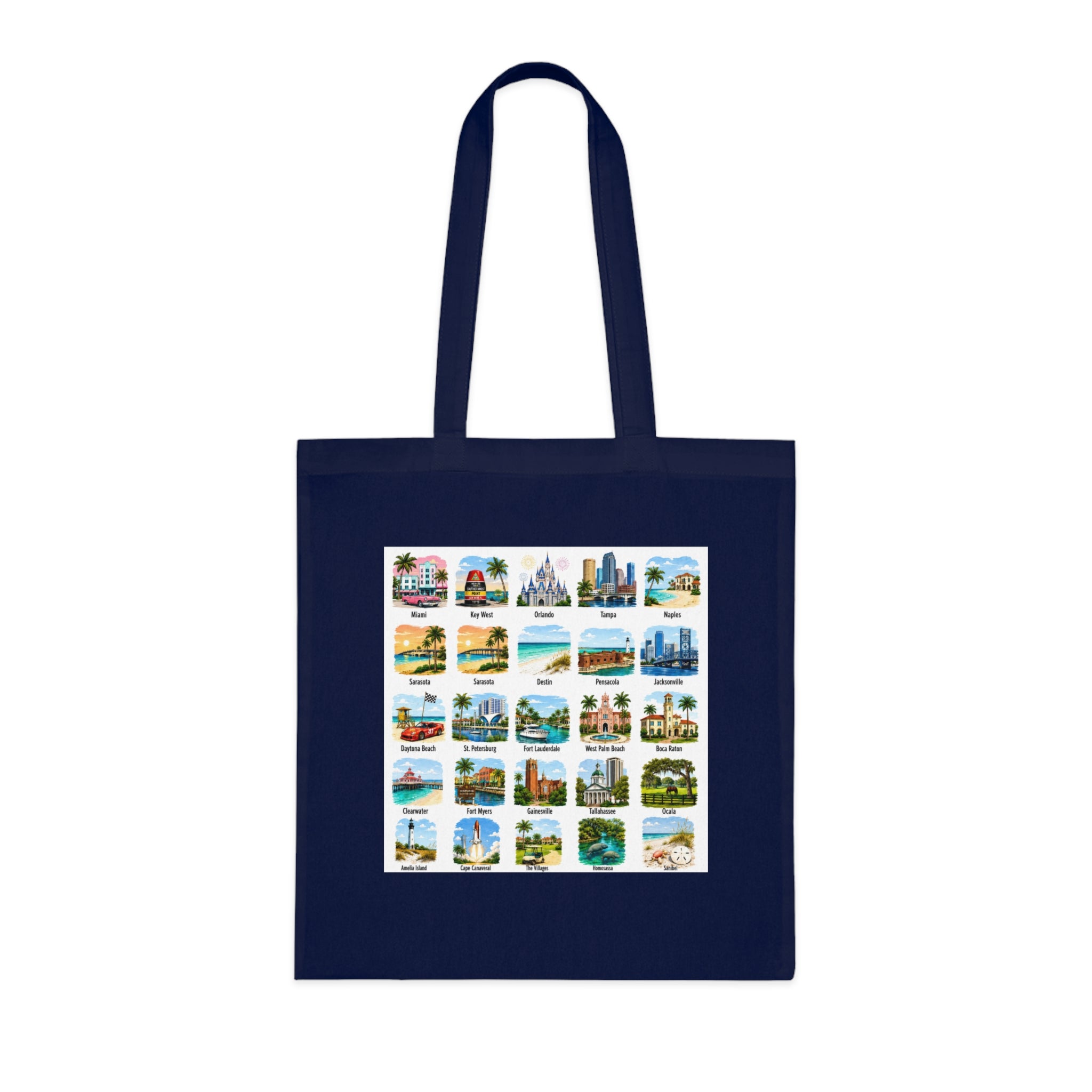 Florida City Landmarks Collage Cotton Tote – Vintage Travel Postcard Design