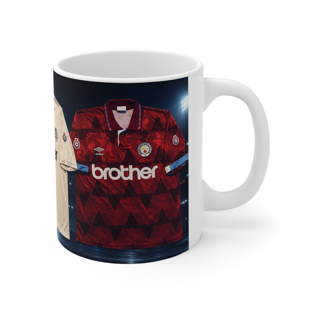 Manchester City Retro Soccer Jersey Coffee Mug — Retro Club Kit Design (11oz & 15oz)