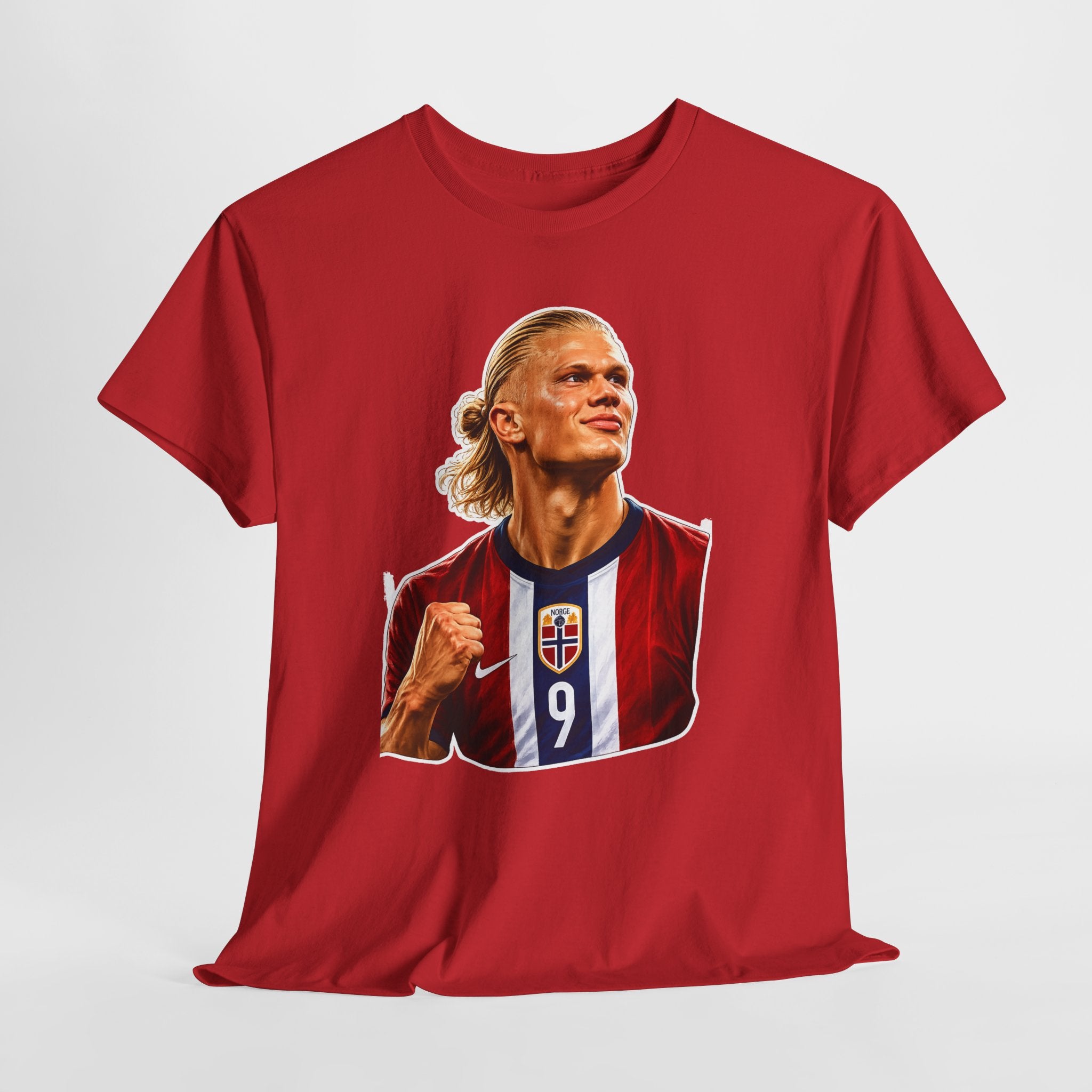 Erling Haaland Soccer Star Graphic Tee — #9 Norway Jersey Player Portrait