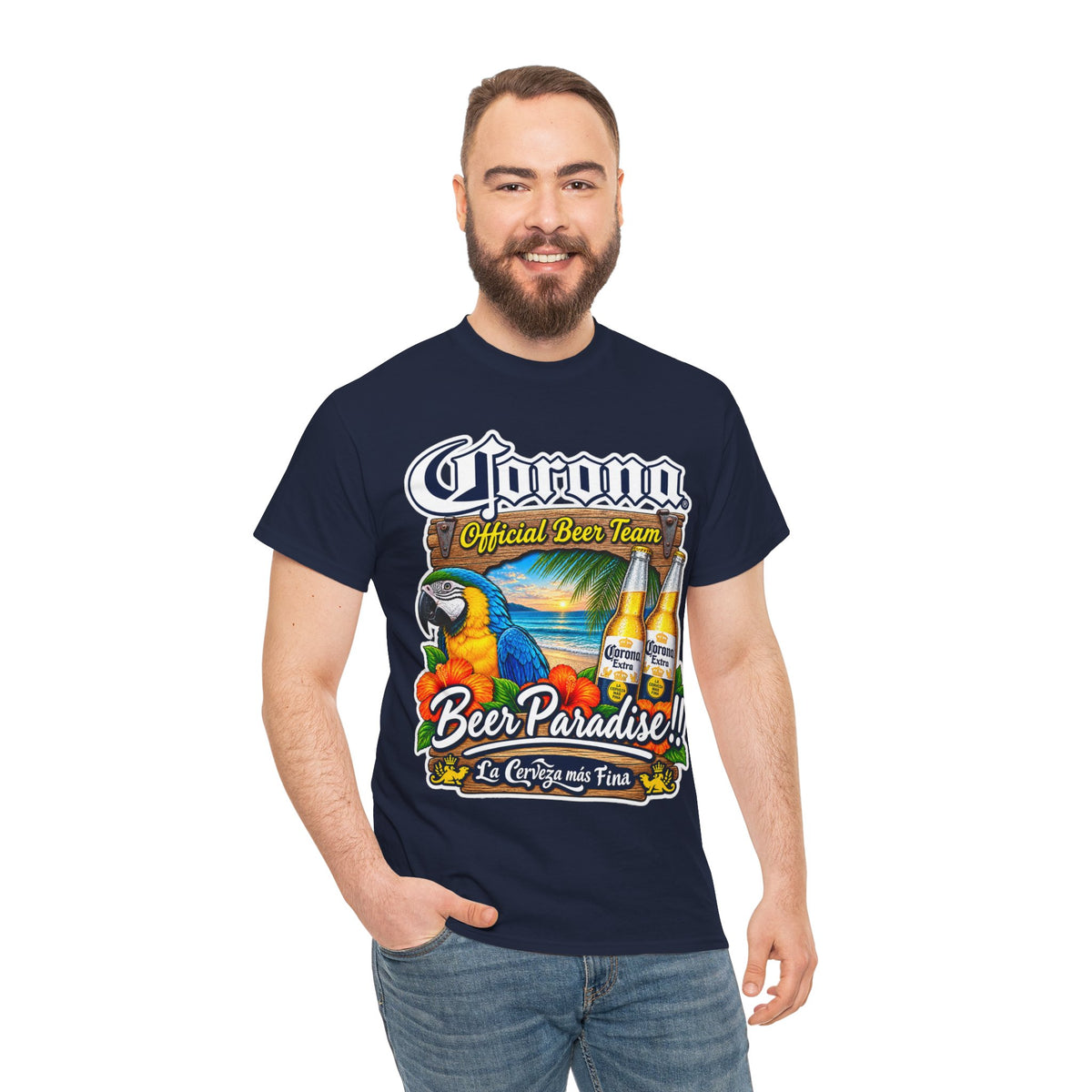 Corona Beer Paradise Tee — Tropical Parrot Beach Beer T‑Shirt