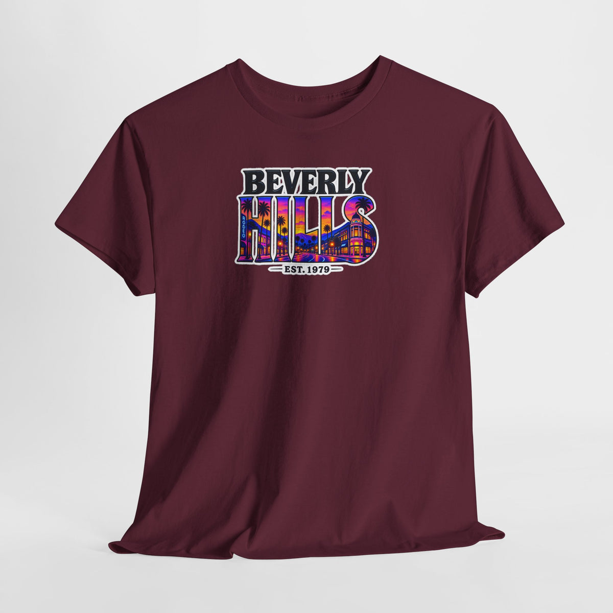 Beverly Hills Retro Sunset Tee — 'Beverly Hills EST. 1979' Graphic T-Shirt
