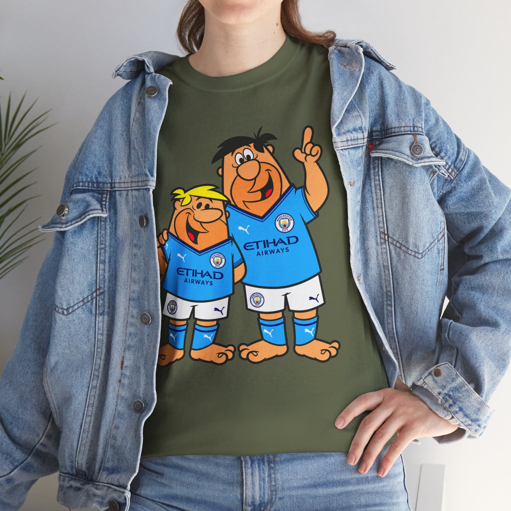 Manchester City The Flintstones Etihad Airways Cartoon Cotton T-Shirt