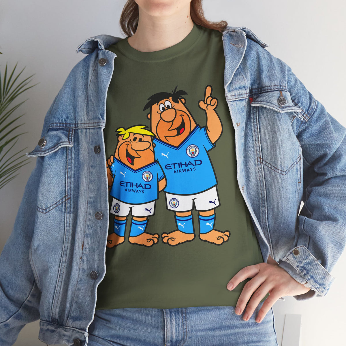 Manchester City The Flintstones Etihad Airways Cartoon Cotton T-Shirt