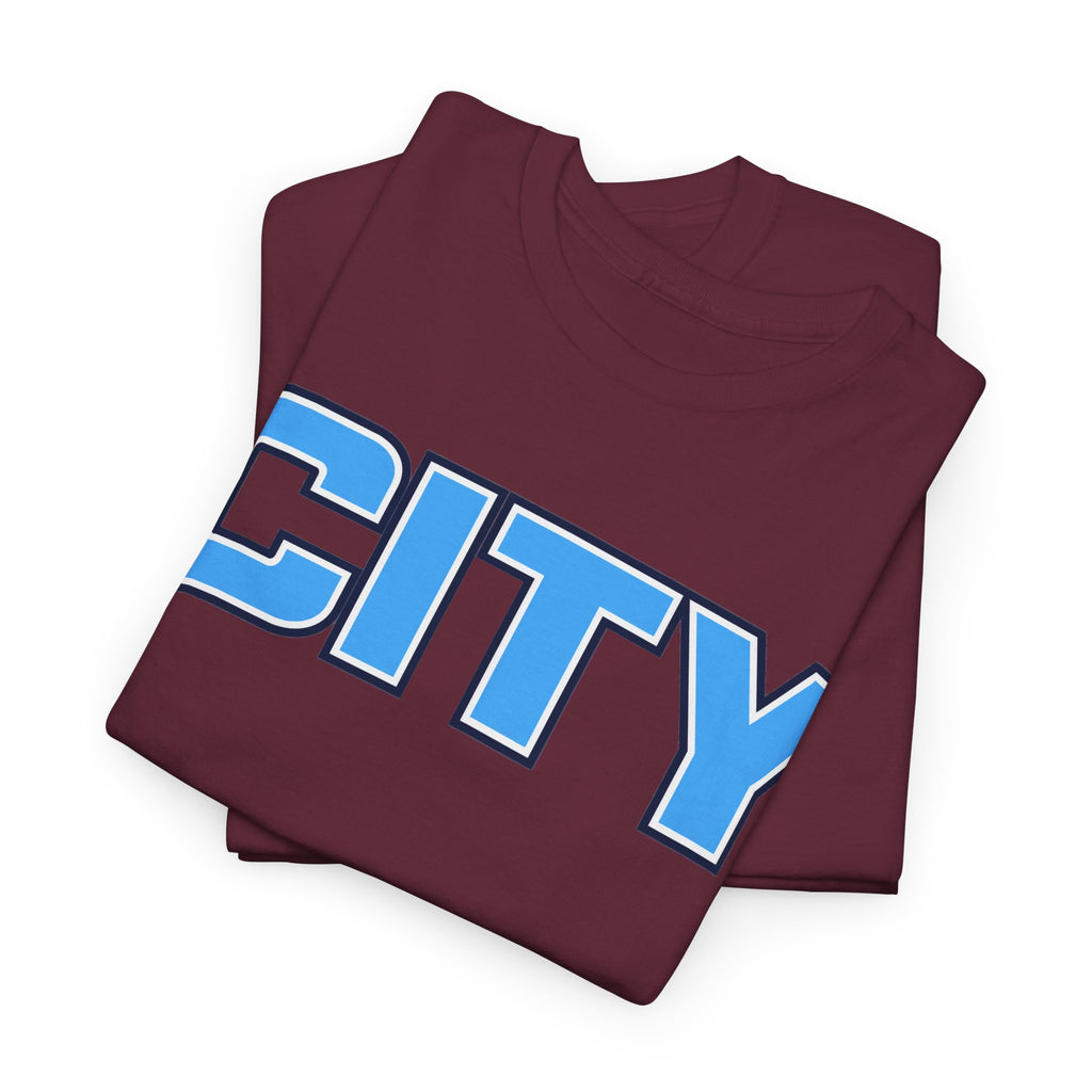 CITY Graphic Tee — Retro Man City Inspired Blue Block Letter T-Shirt