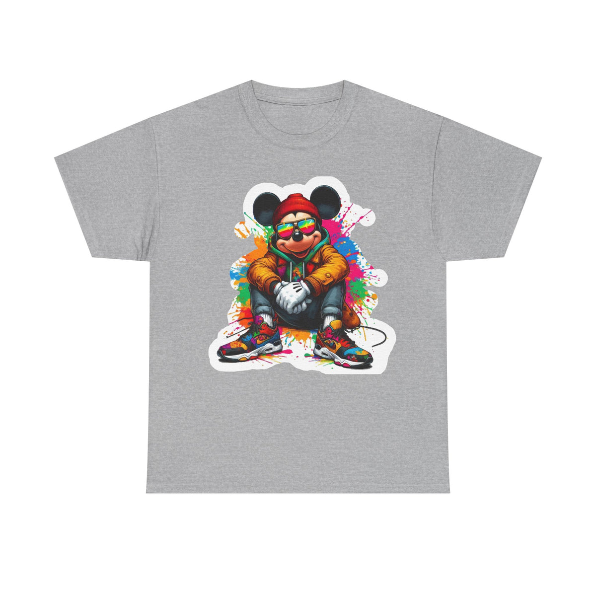 Streetwear Mouse Graphic Tee — Colorful Urban Hip-Hop Cartoon Shirt