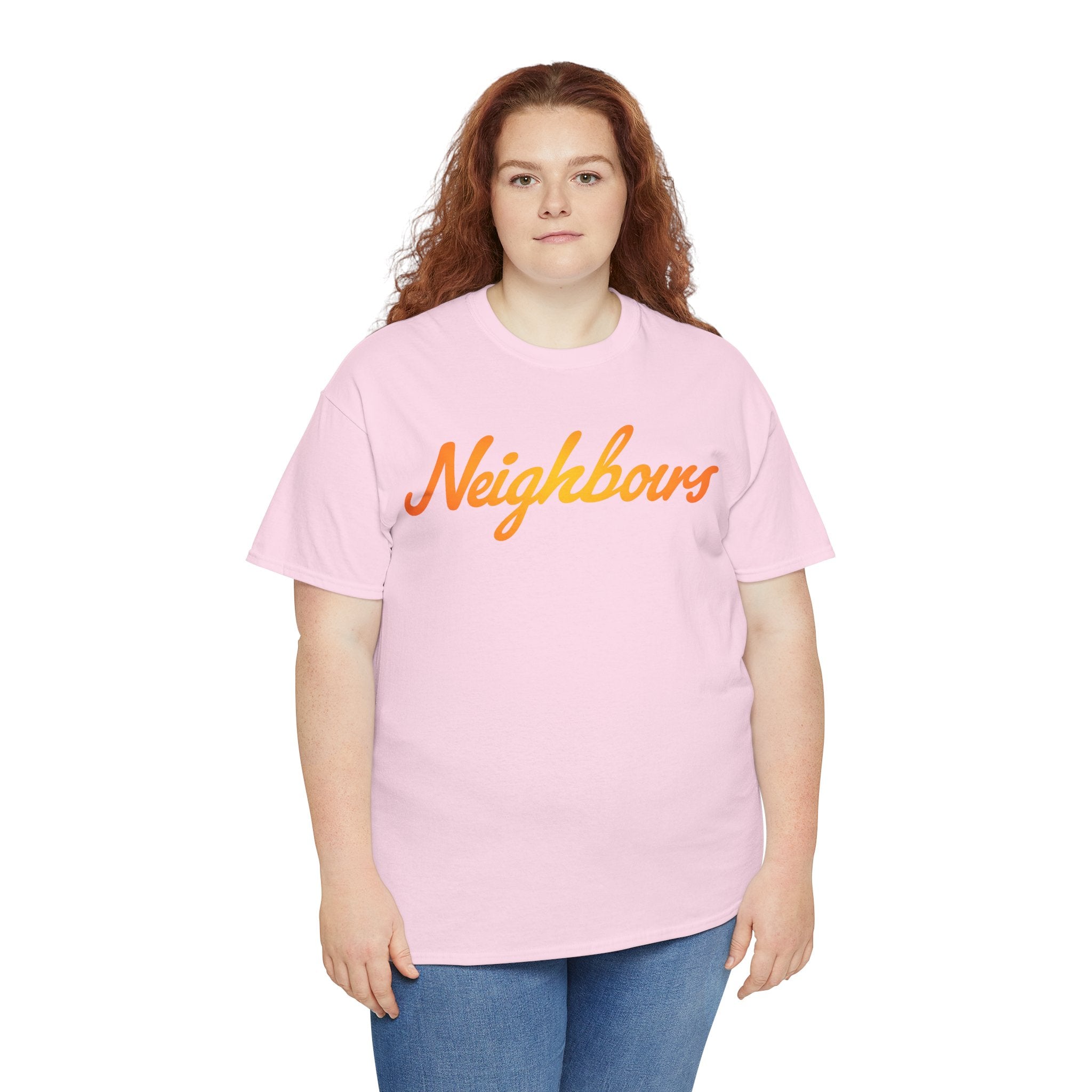 Neighbours Script T‑Shirt — Retro Orange Neighborhood Tee