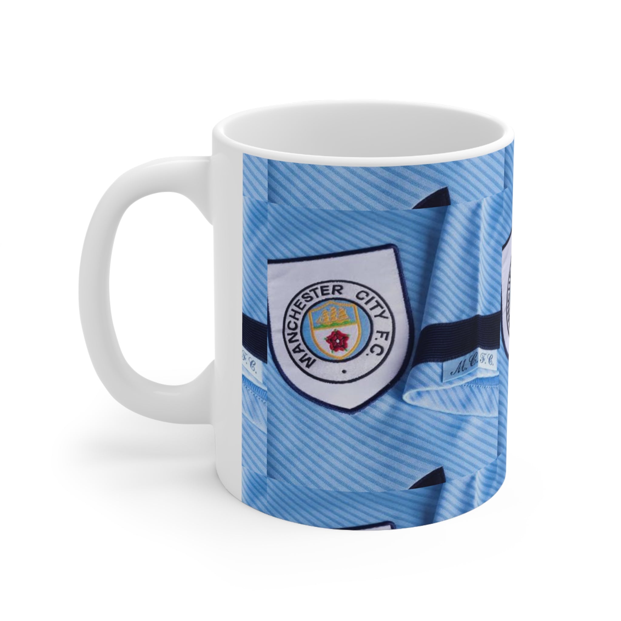 Manchester City 90's Blue Football Jersey Pattern Mug — 11oz & 15oz Ceramic Coffee Cup