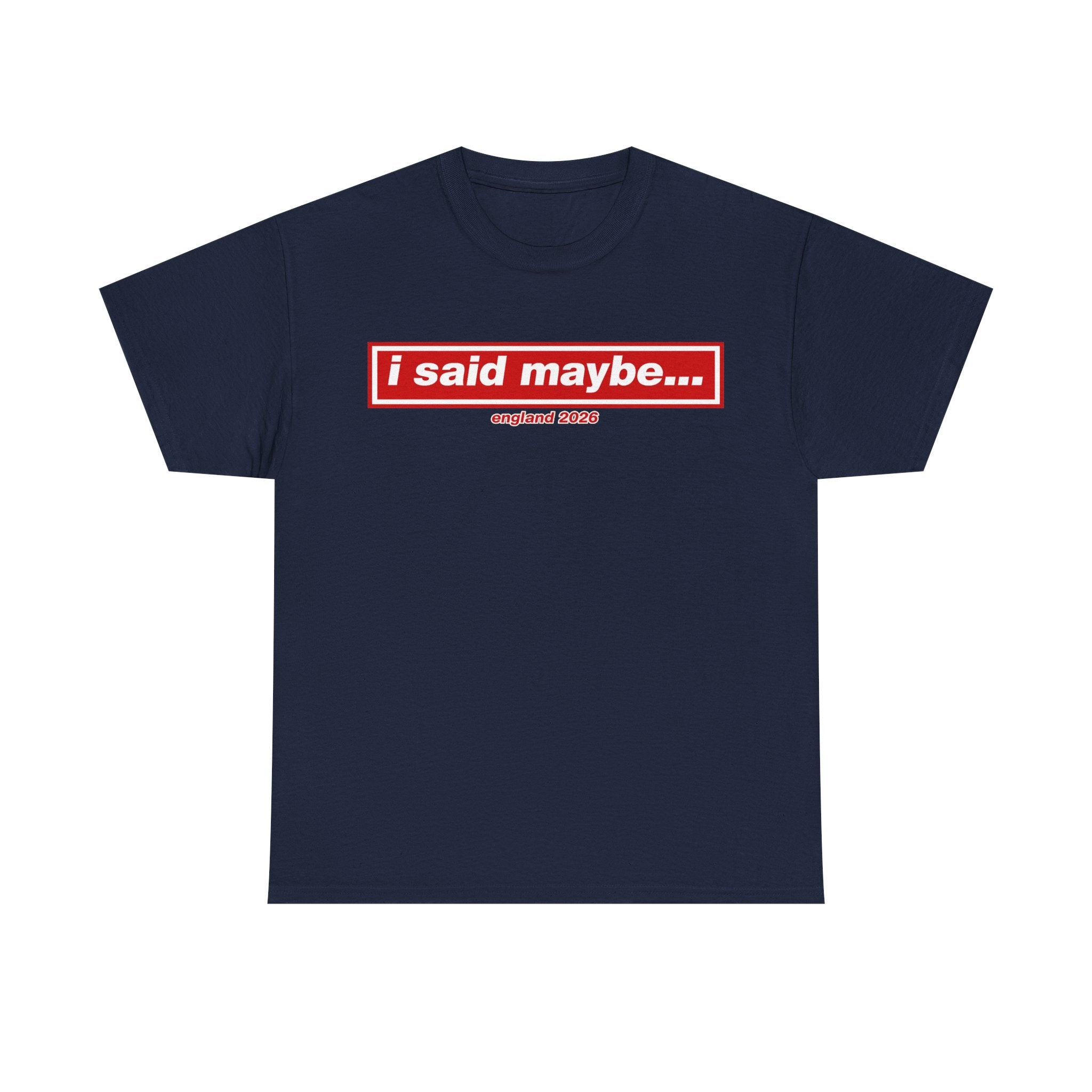 I Said Maybe Tee — Minimalist Red Logo Graphic T‑Shirt