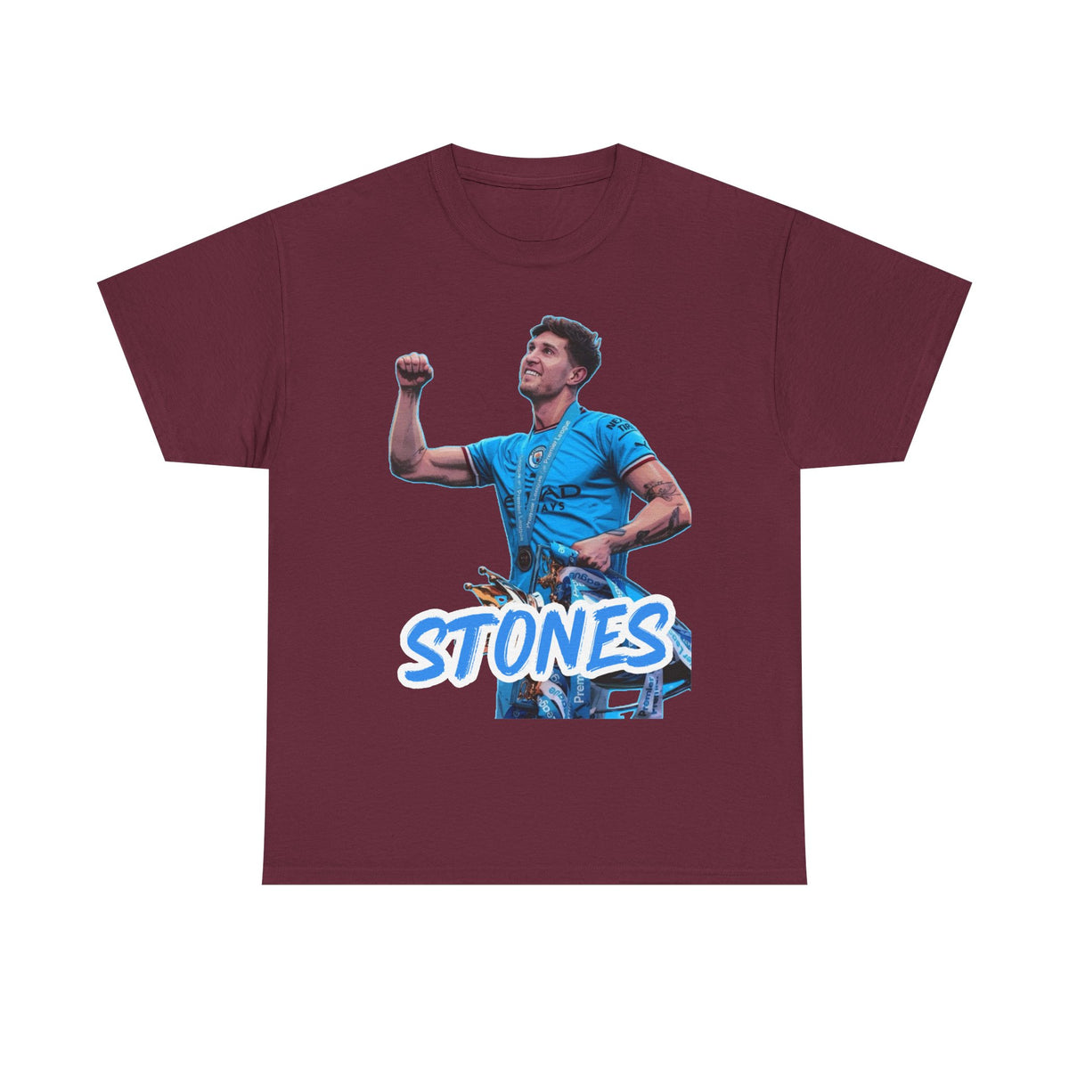 John Stones Manchester City Soccer Fan Tee — Blue Player Graphic T-Shirt