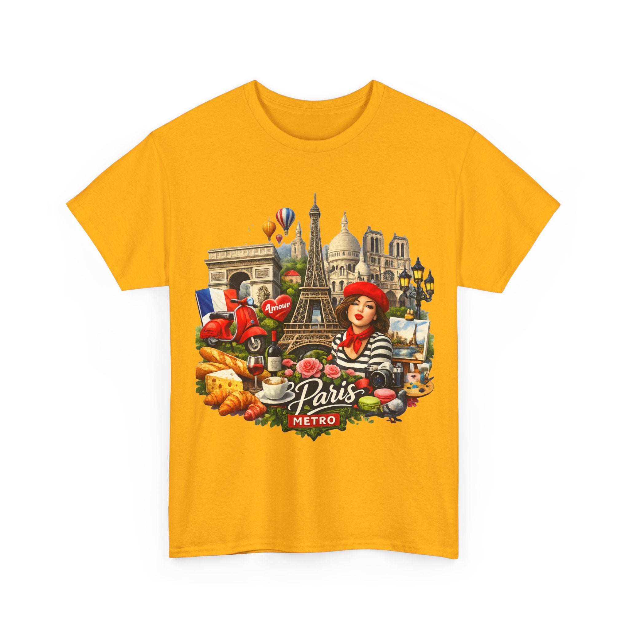 Paris Montage Tee — Eiffel Tower, Croissant & Metro Vintage Travel T‑Shirt