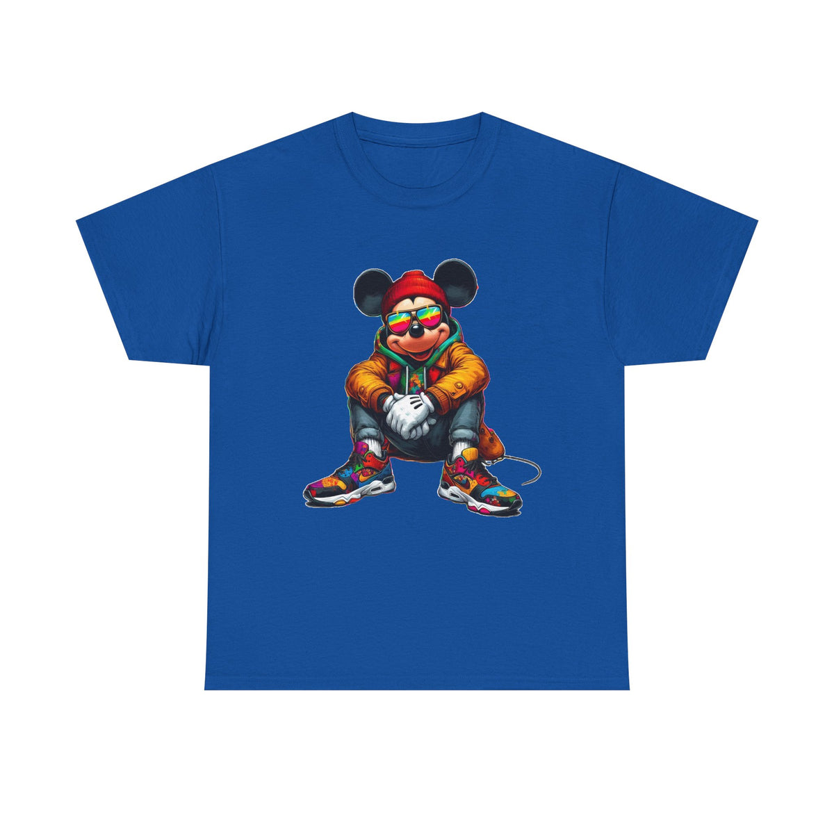 Mickey Mouse Streetwear Graphic Tee — Hip-Hop Mouse Character Sitting in Sneakers