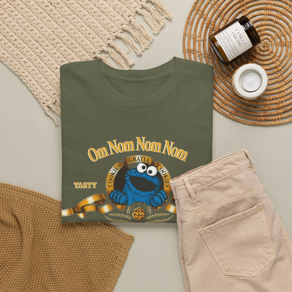 Cookie Monster "Om Nom Nom Nom" Vintage Badge Cotton T‑Shirt