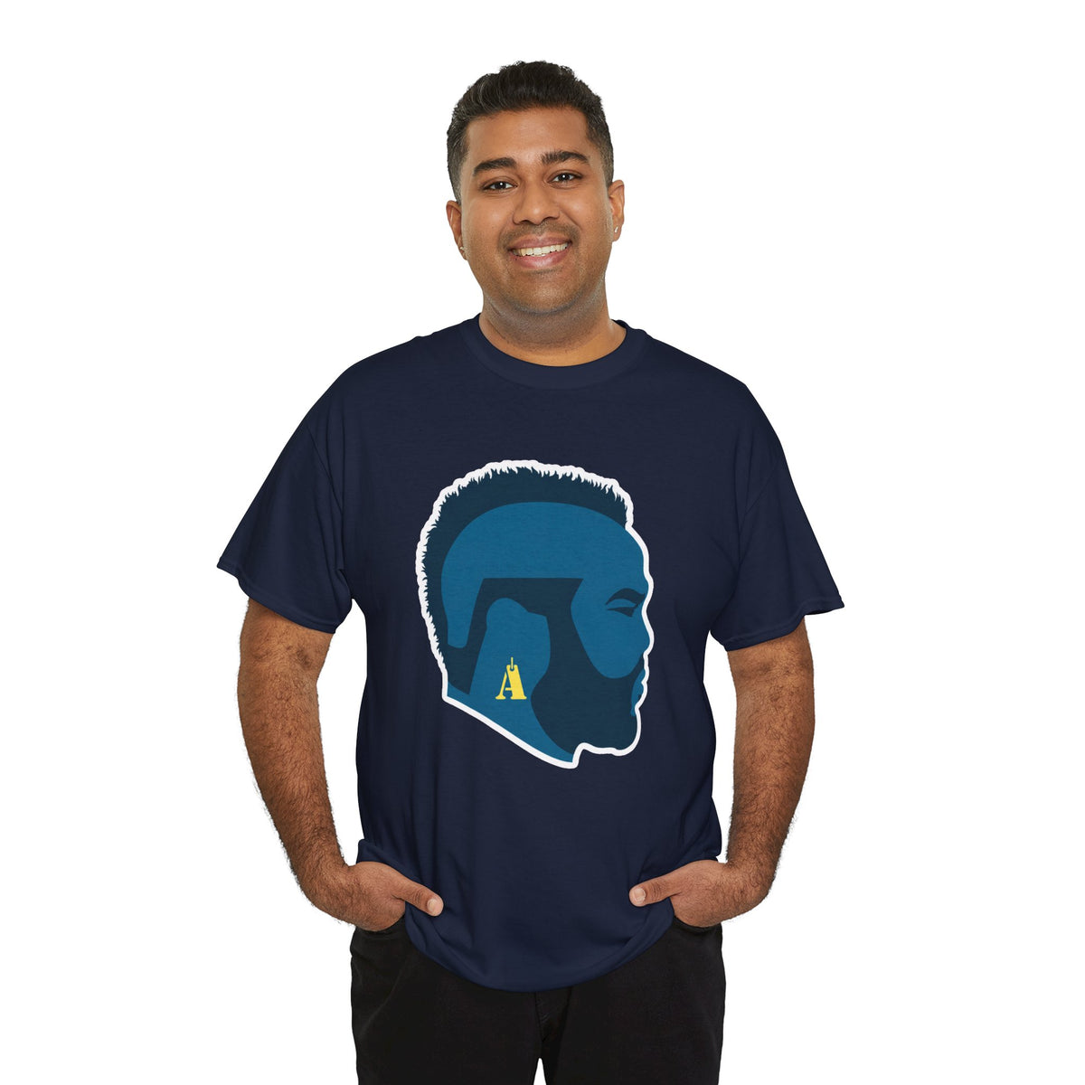 Mr T Profile Silhouette T‑Shirt – Blue Head & Gold Earring Graphic