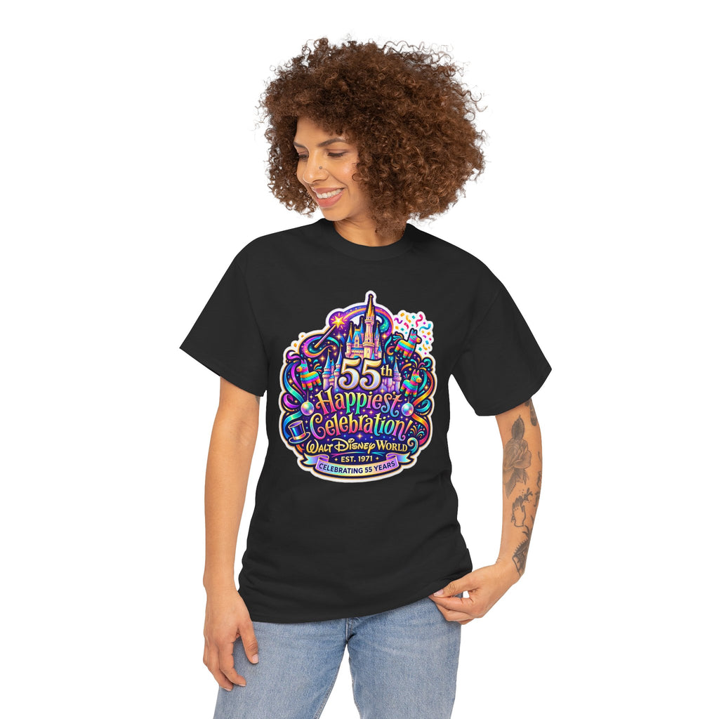 T-Shirt — "55th Happiest Celebration" Colorful Anniversary Castle Graphic Tee