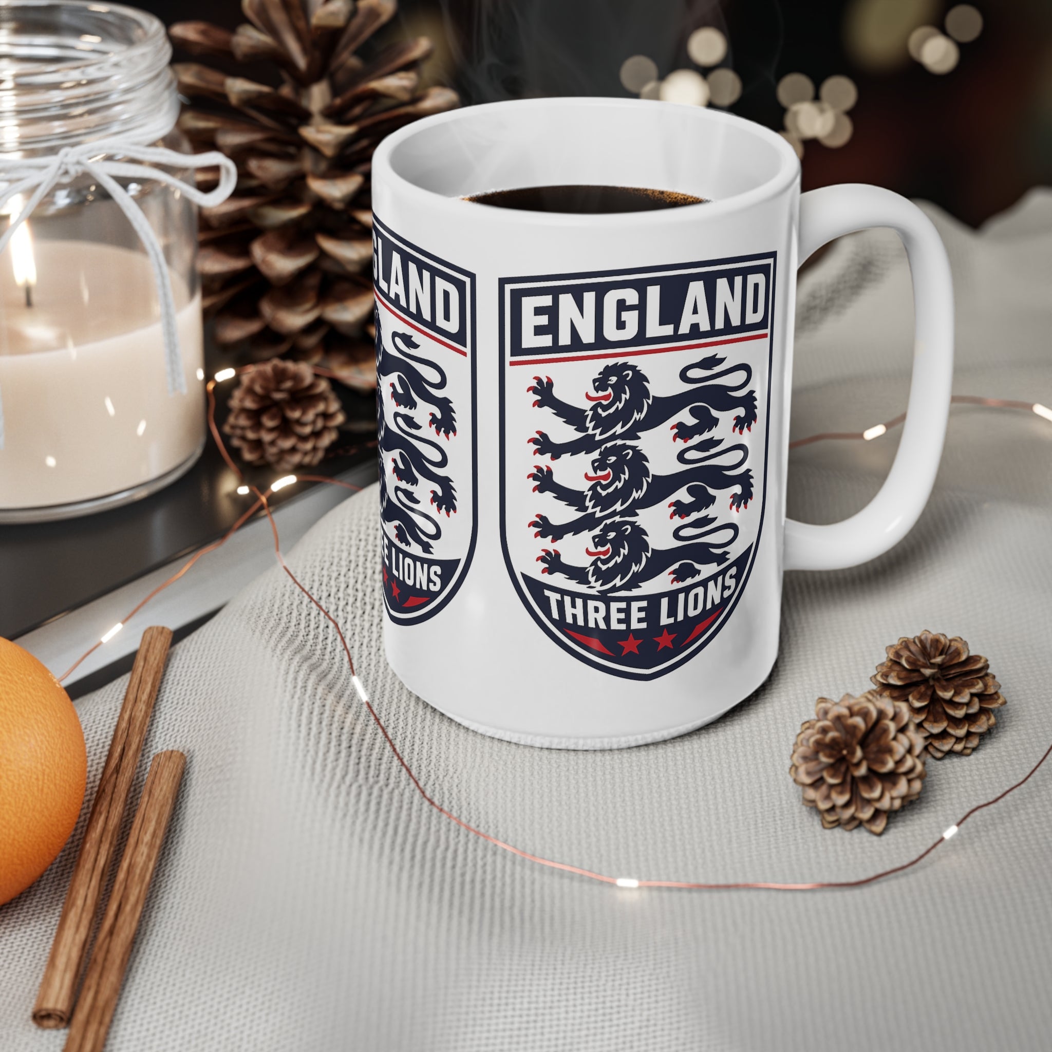 England Three Lions Ceramic Coffee Mug — 11oz & 15oz Football Fan Gift